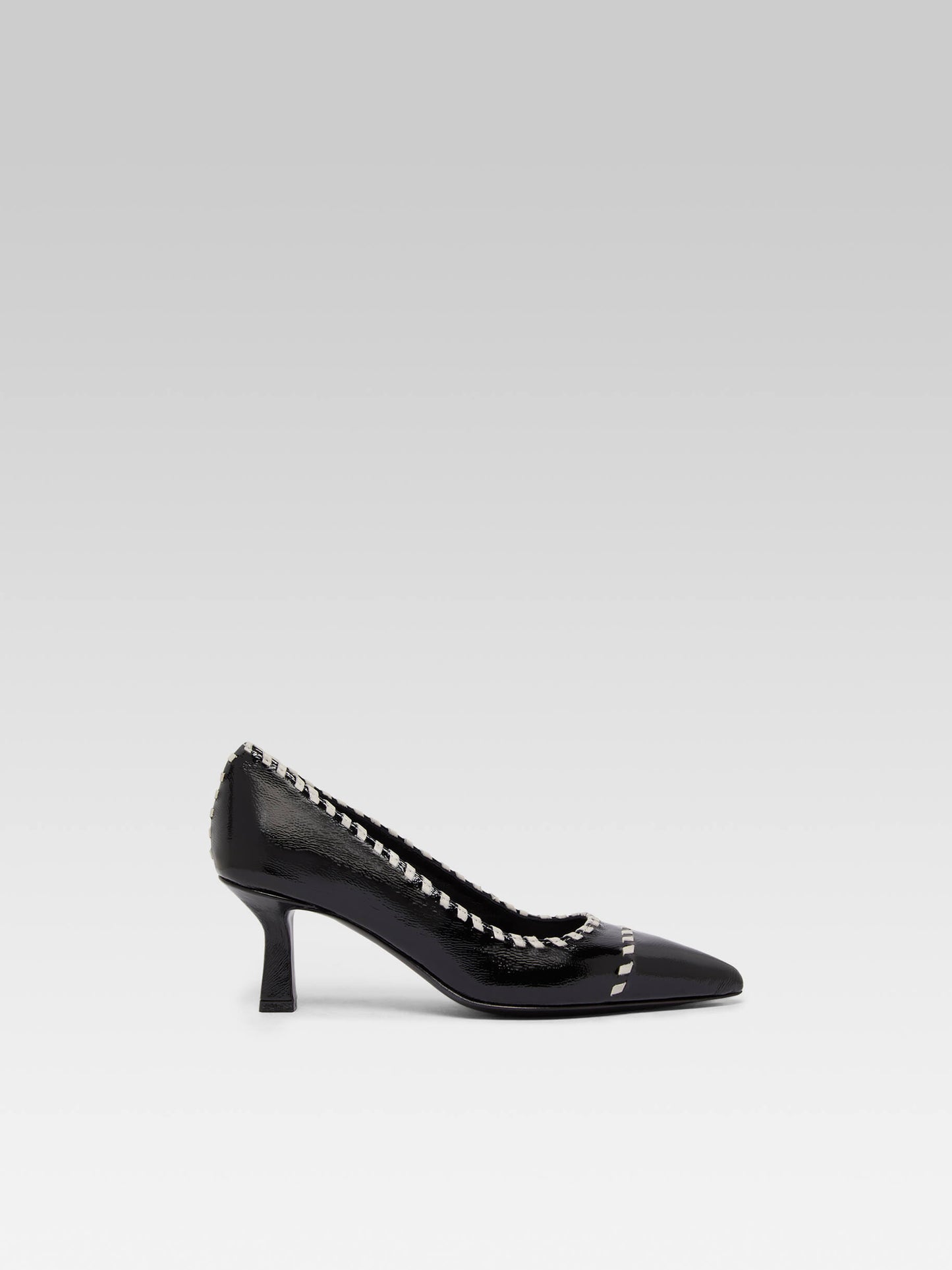 Dolly - Escarpins cuir naplack noir et cuir ivoire