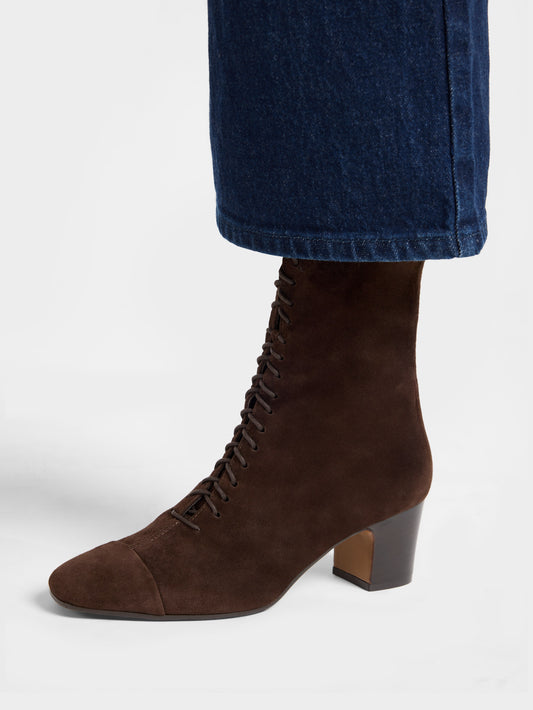 Colette - Bottines à lacets cuir velours marron - Image numéro 9