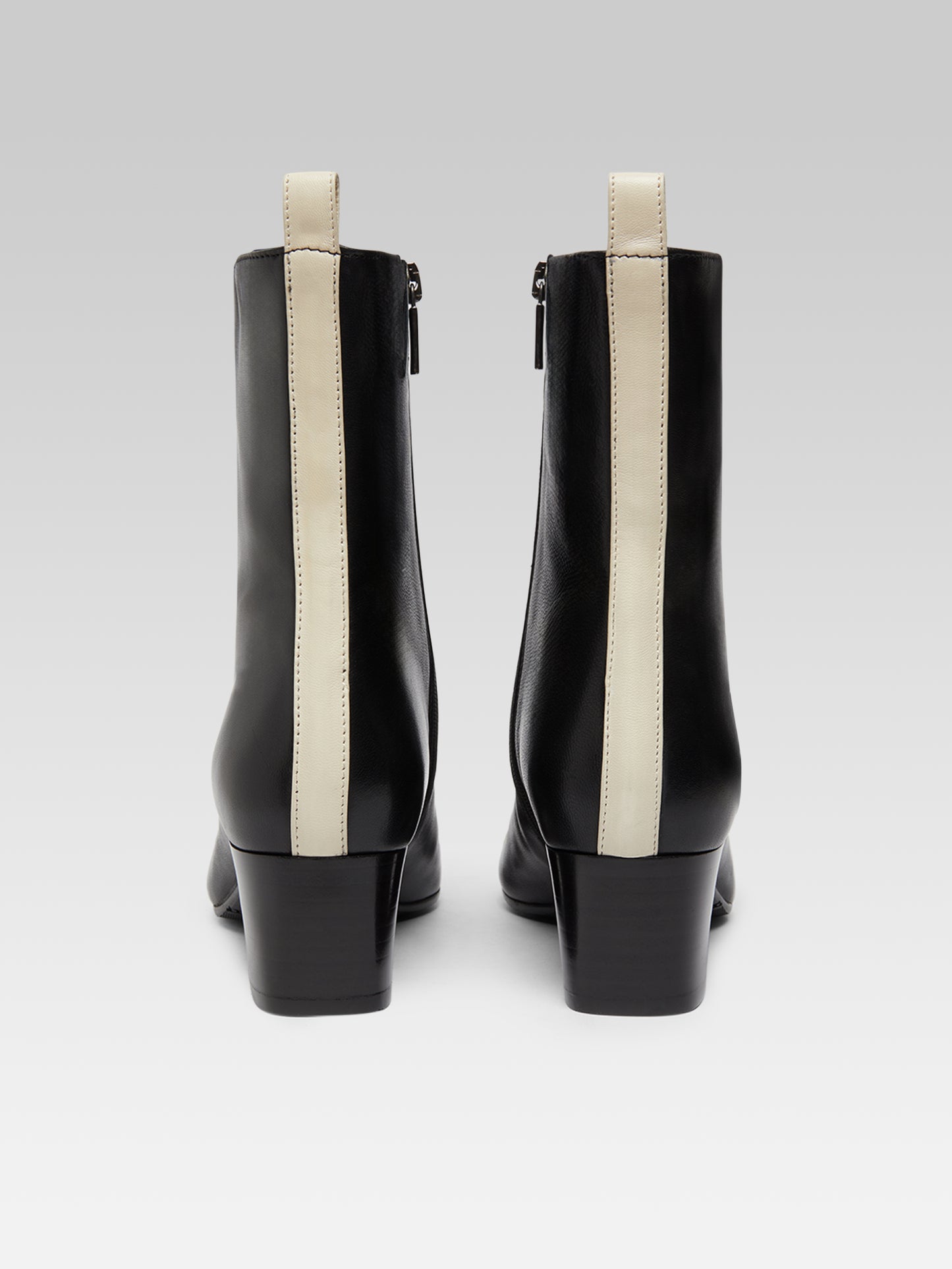 Audrey - Bottines cuir noir et ivoire