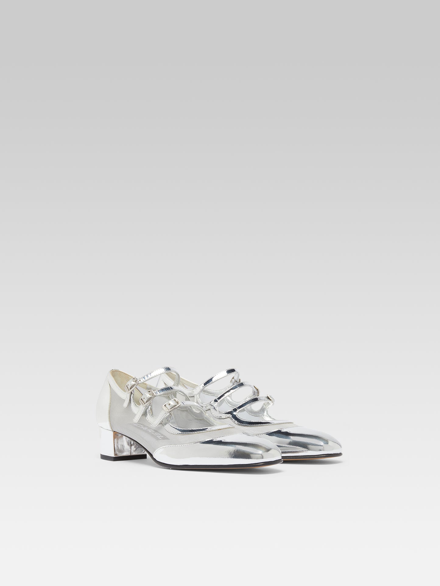 Kinight - Escarpins babies cuir verni argent et résille