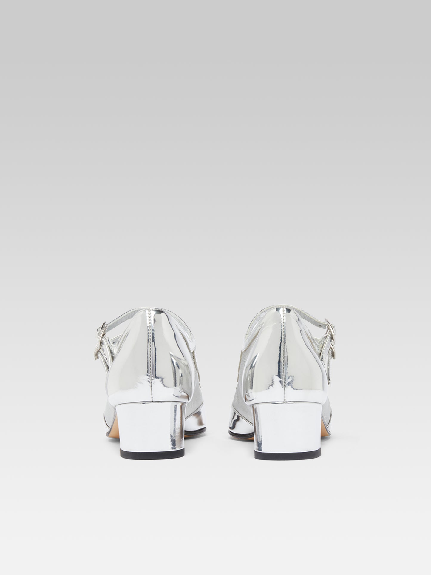 Kinight - Escarpins babies cuir verni argent et résille