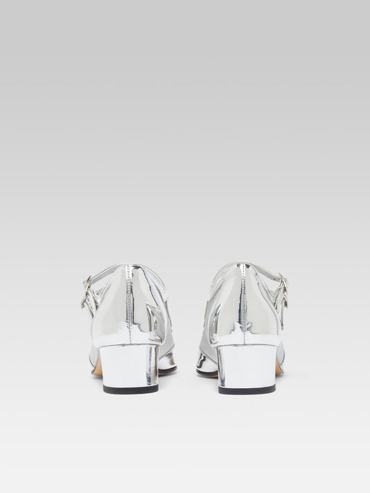 Kinight - Escarpins babies cuir verni argent et résille - Image numéro 6