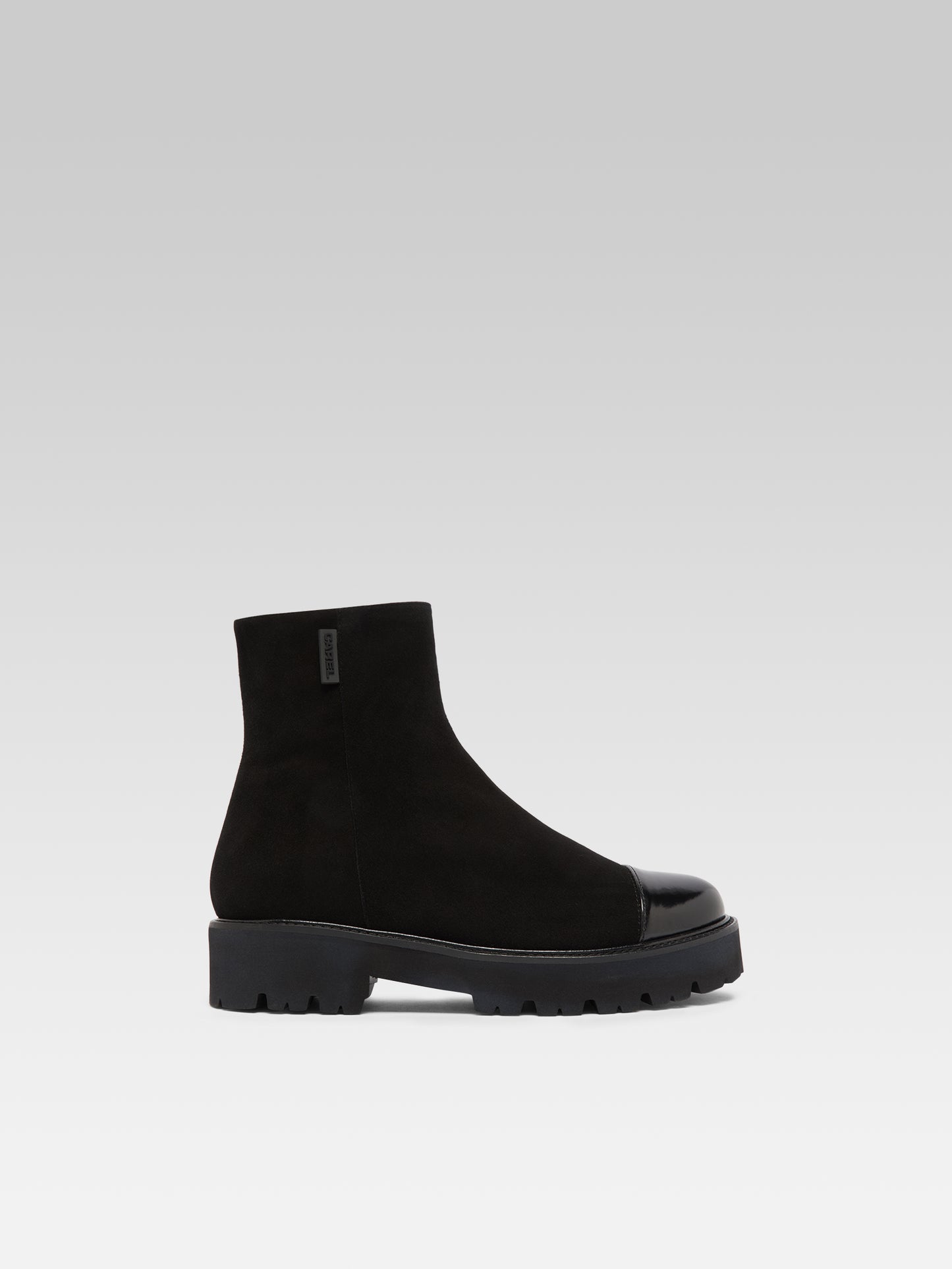 Chouchou - Black suede and glossy leather ankle boots