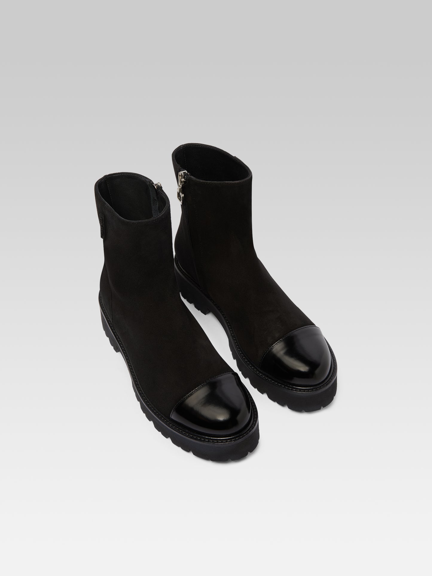Chouchou - Black suede and glossy leather ankle boots
