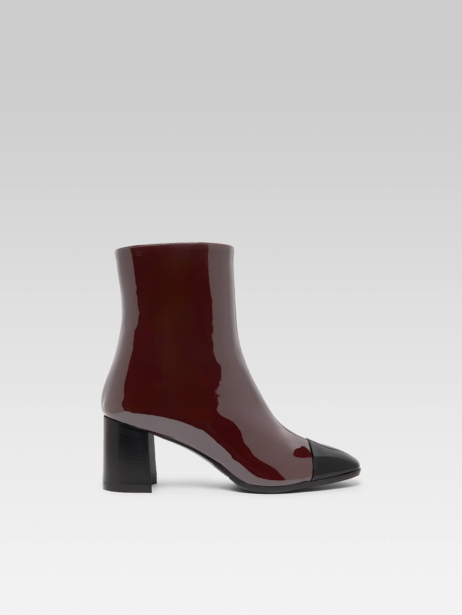 Esprit - Dark burgundy and black patent leather ankle boots - Image number 1