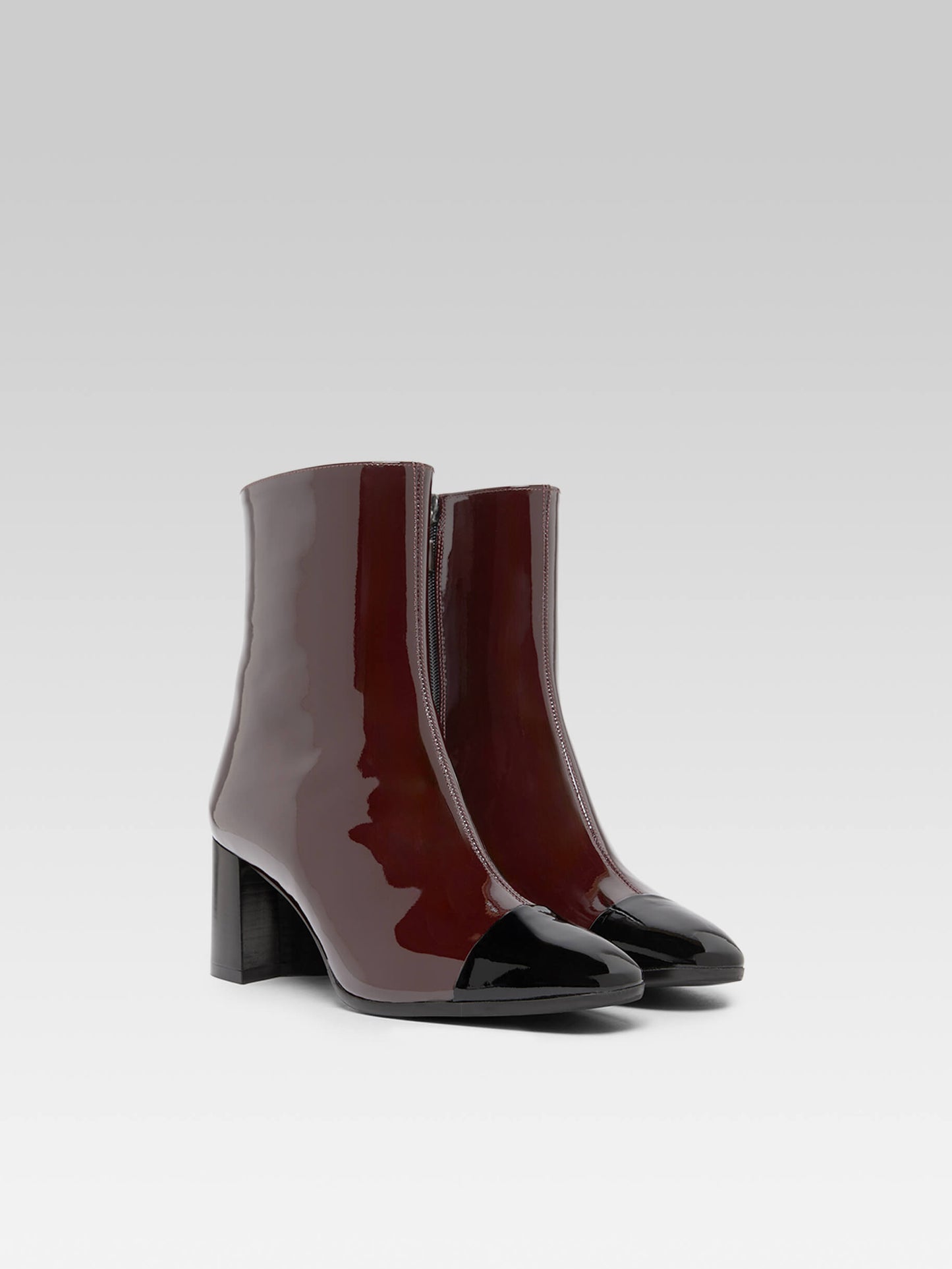 Esprit - Dark burgundy and black patent leather ankle boots