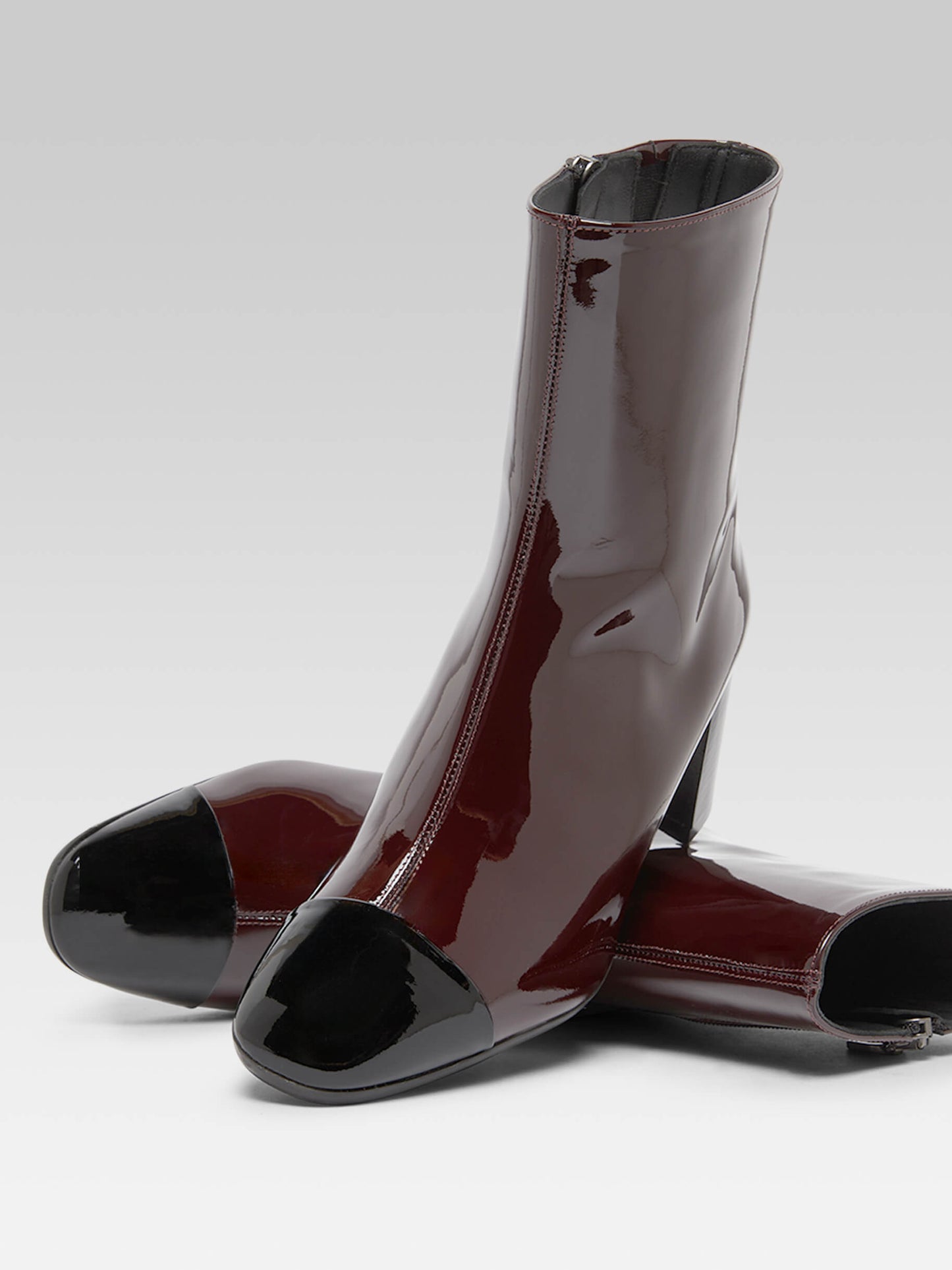 Esprit - Dark burgundy and black patent leather ankle boots