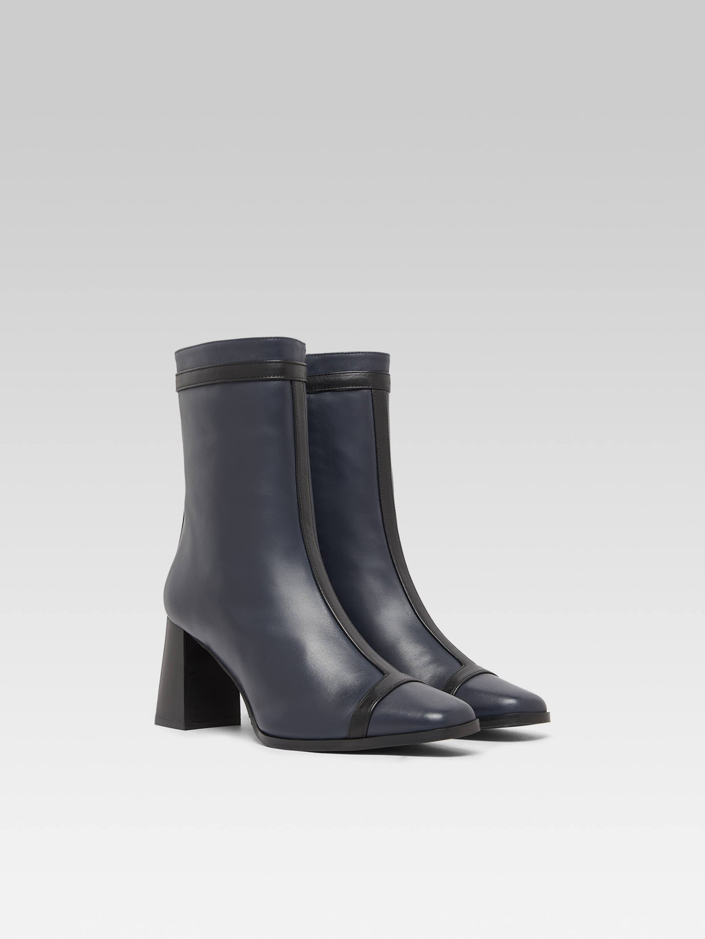 Catherine - Bottines cuir bleu marine et cuir noir