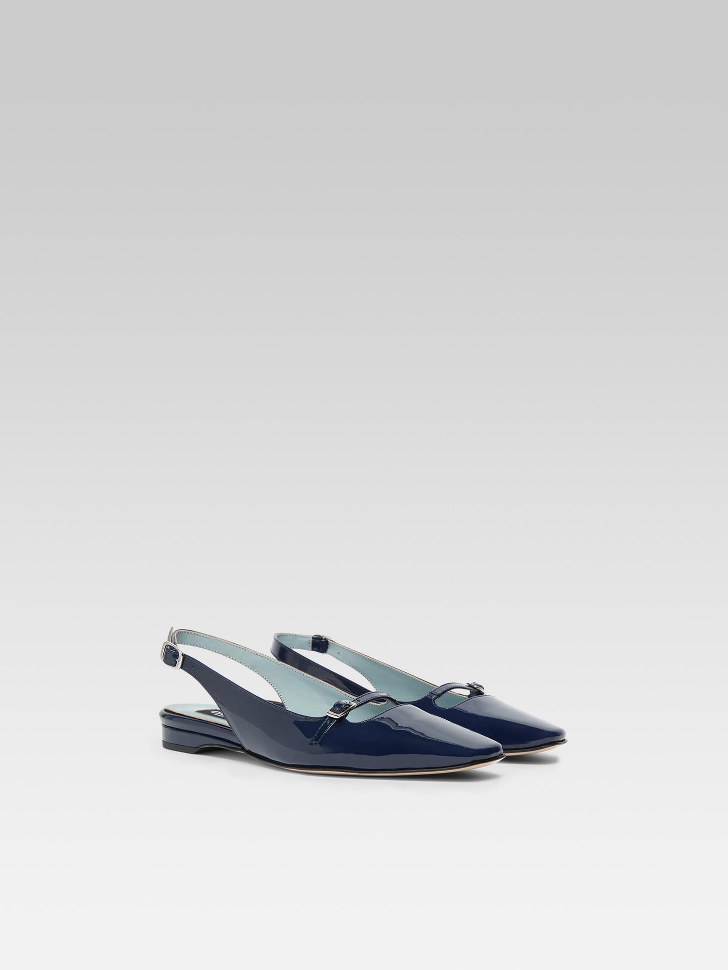 Ninon - Ballerines slingback cuir verni bleu