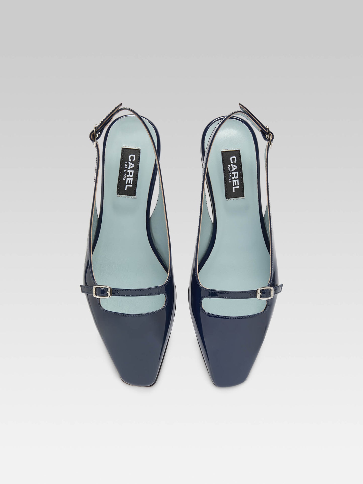 Ninon - Ballerines slingback cuir verni bleu