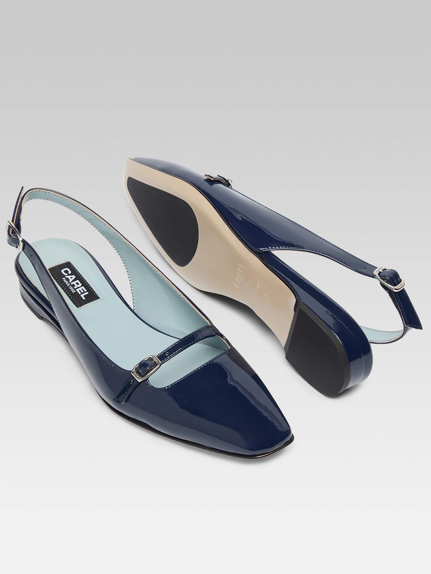 Ninon - Ballerines slingback cuir verni bleu