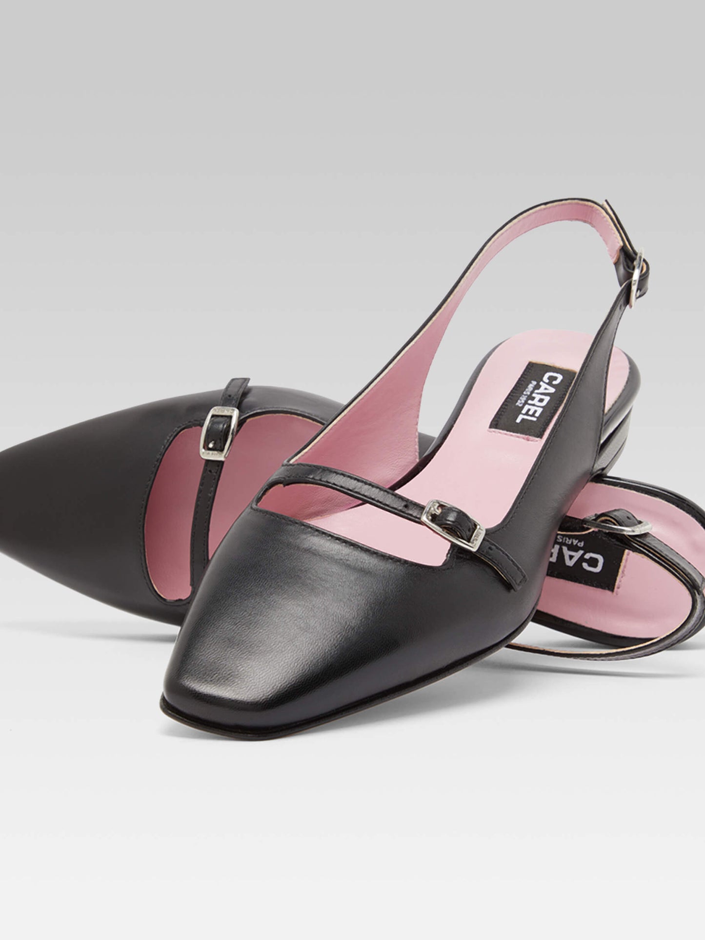 Ninon - Black leather slingback ballet flats