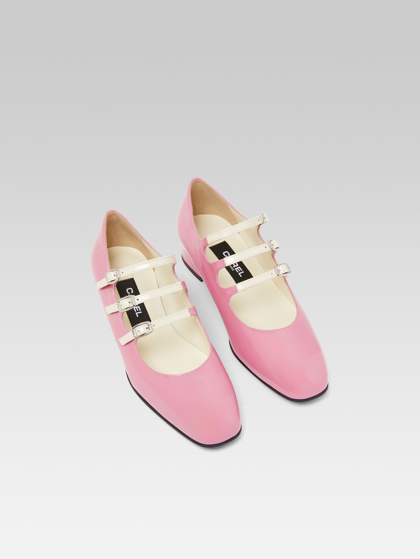 Ariana - Ballerines babies cuir verni upcyclé rose et ivoire