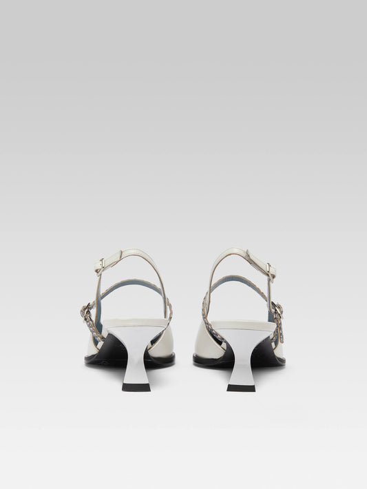 Cecile - Escarpins slingback cuir ivoire et cuir marin - Image numéro 5