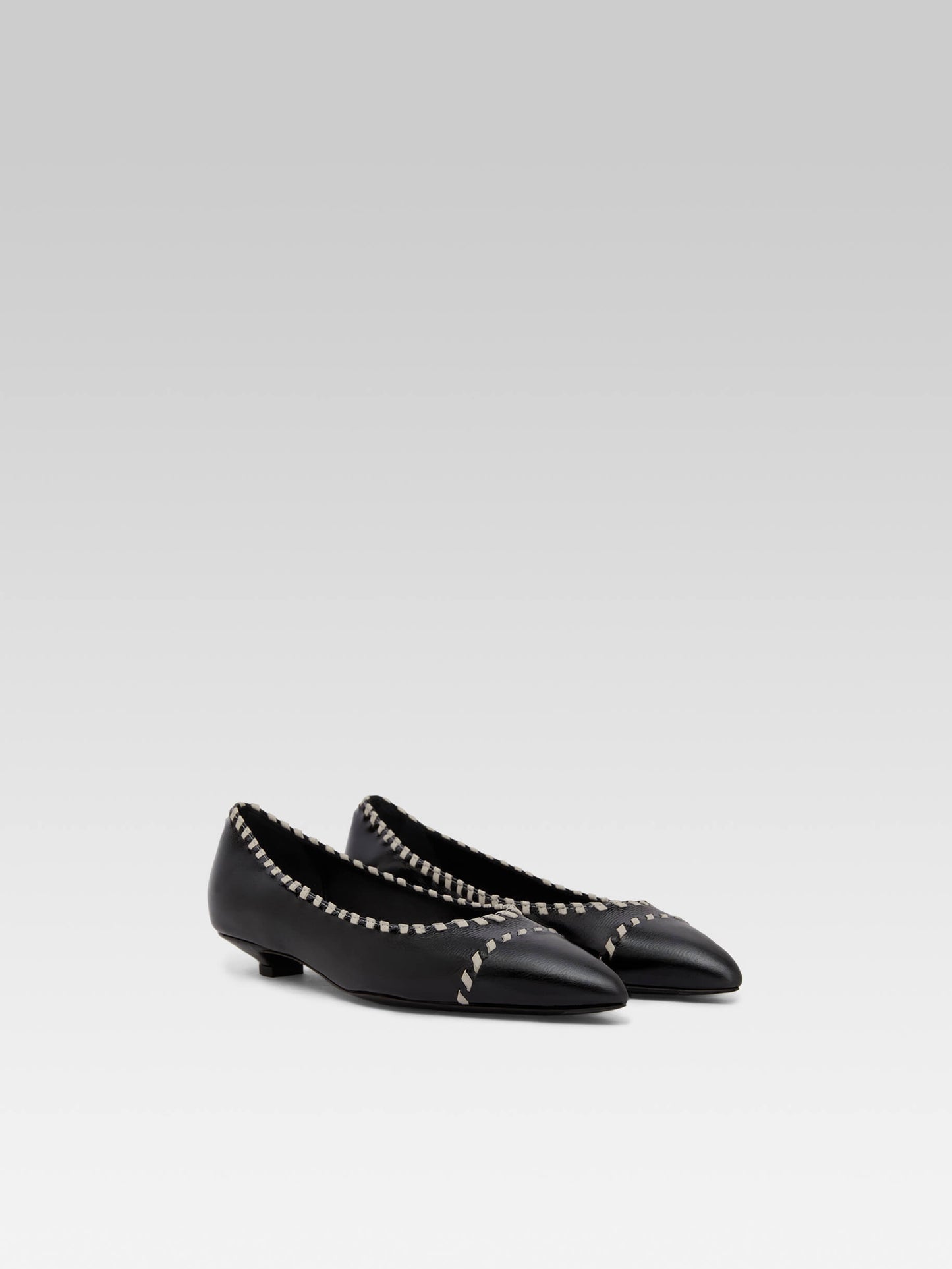 Dani - Black naplack leather and ivory leather ballet flats