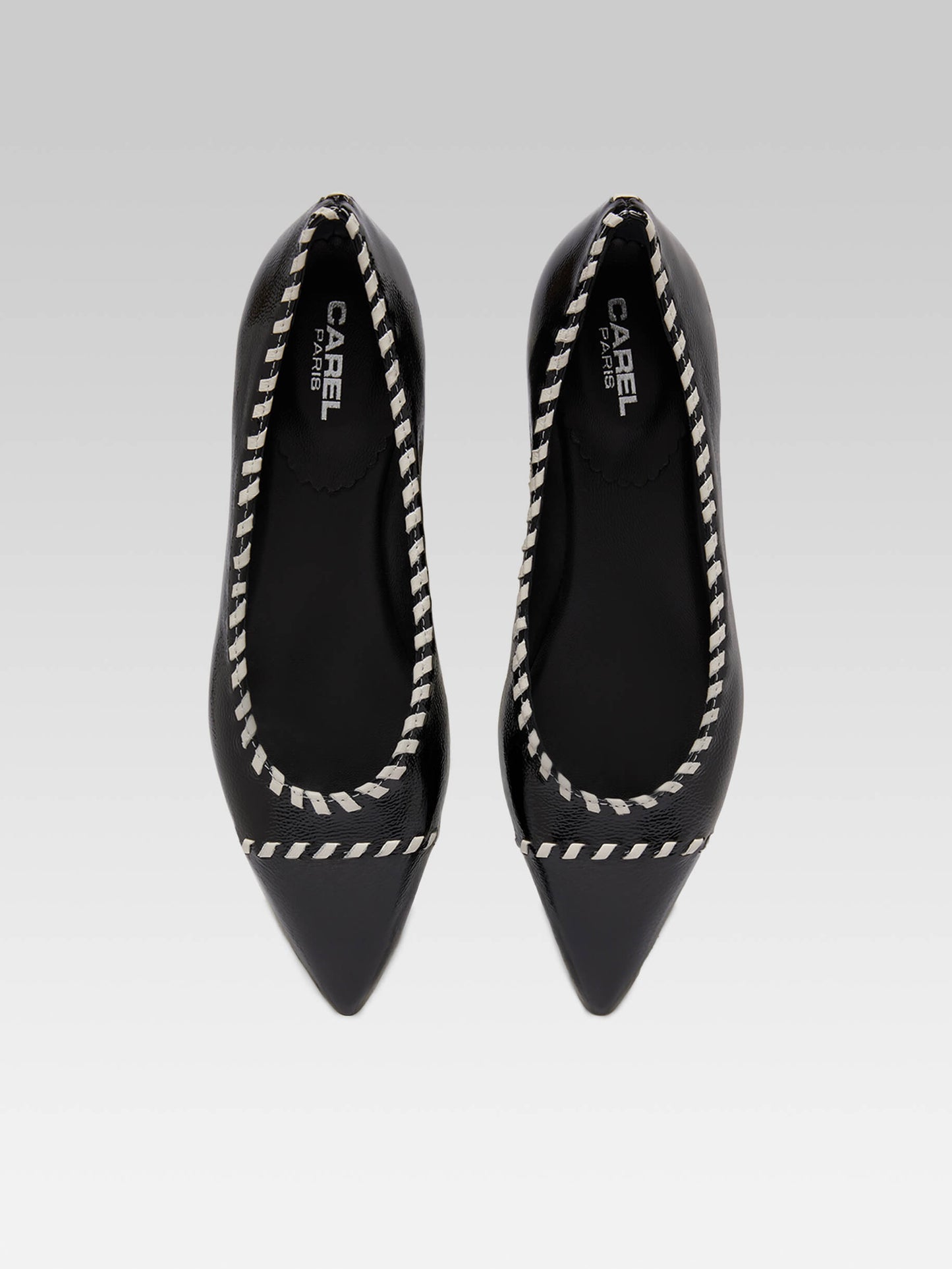 Dani - Black naplack leather and ivory leather ballet flats
