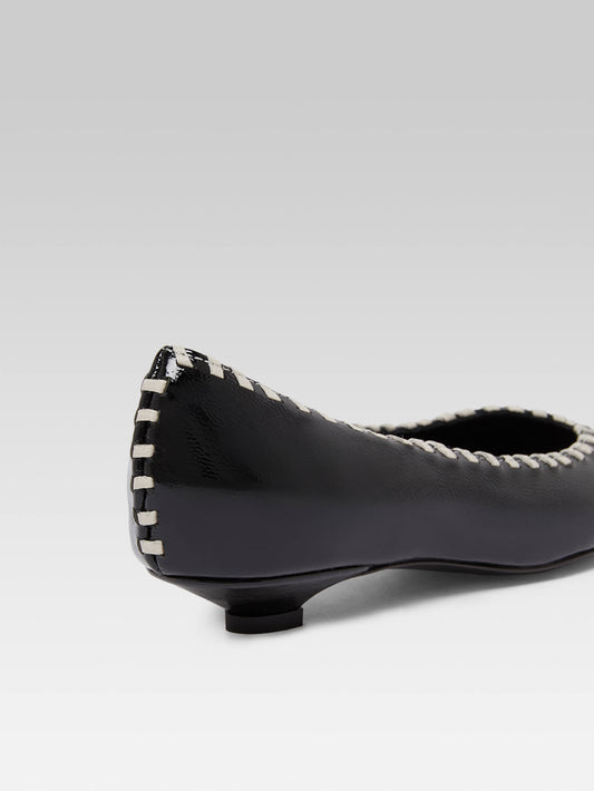 Dani - Black naplack leather and ivory leather ballet flats - Image number 5