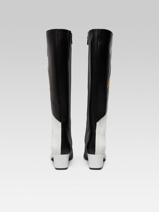 Malaga - Bottes cuir noir et blanc cygne - Image numéro 5