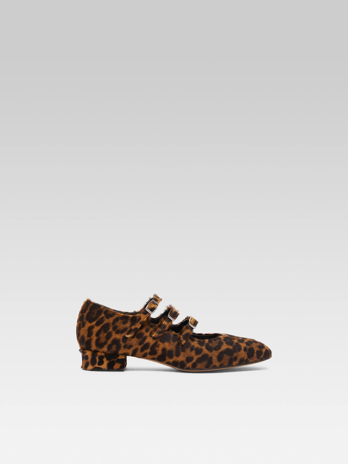 Ariana - Brown leopard upcycled pony leather Mary Janes ballet flats