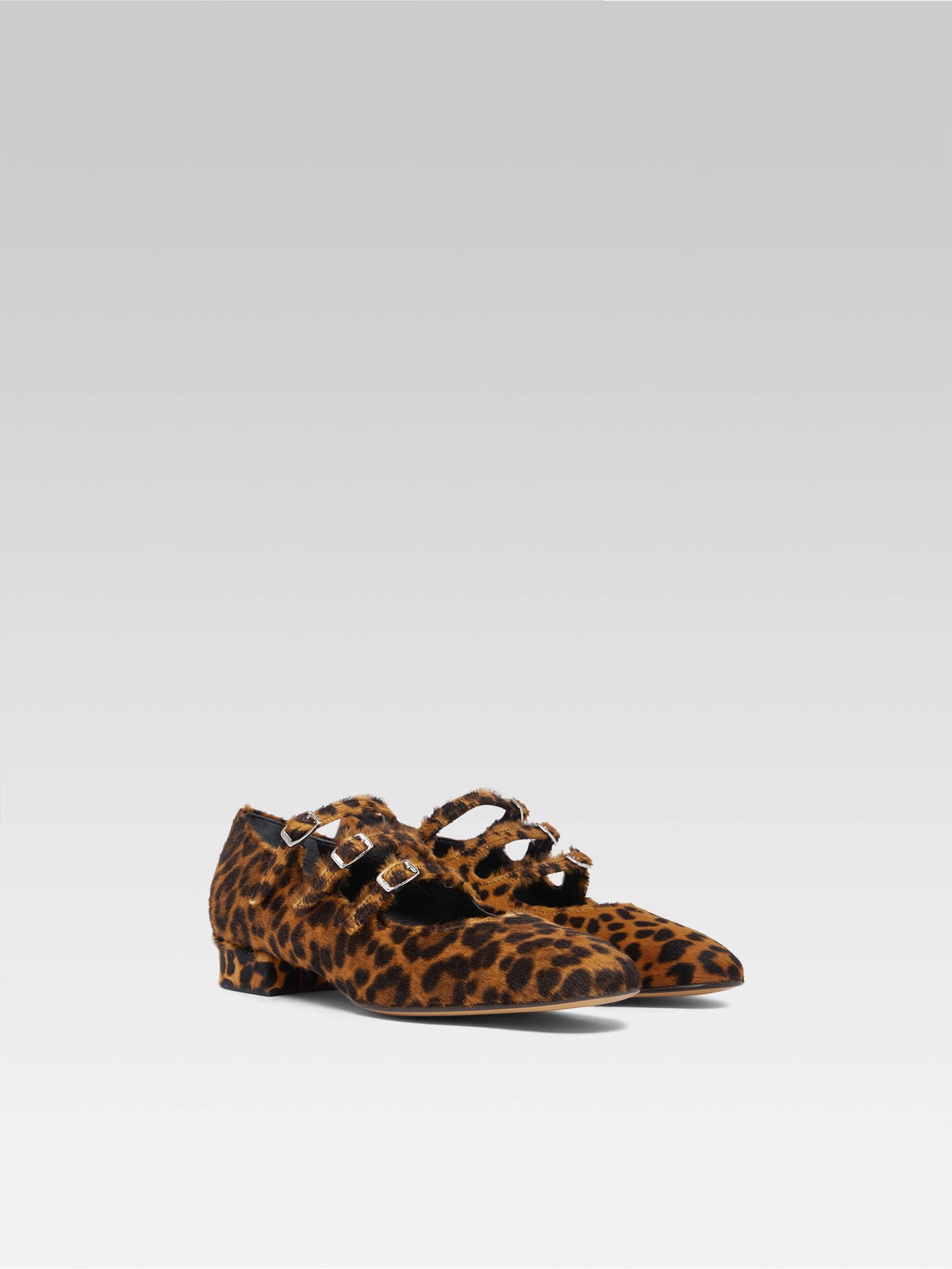 Ariana - Brown leopard upcycled pony leather Mary Janes ballet flats