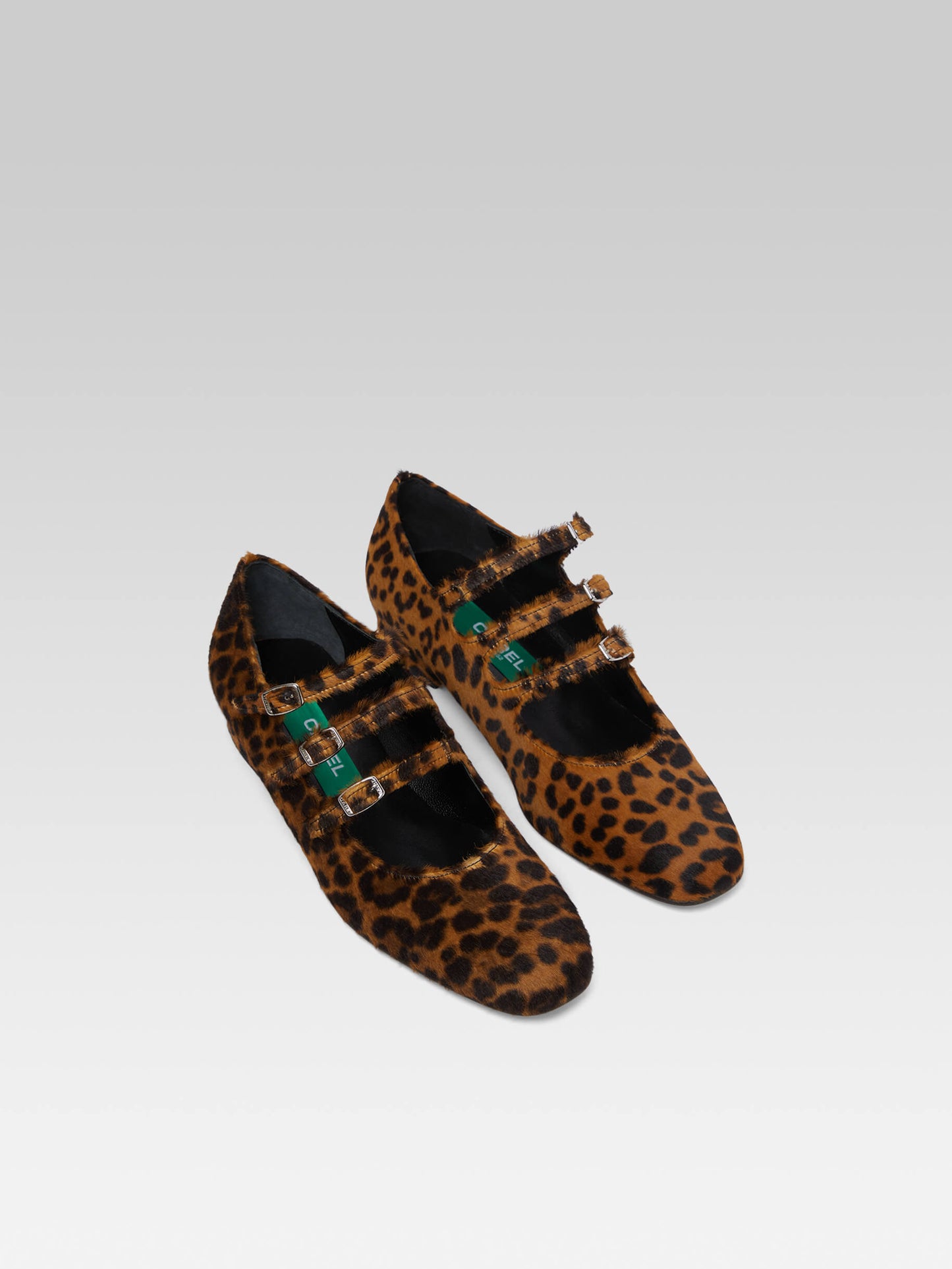 Ariana - Brown leopard upcycled pony leather Mary Janes ballet flats