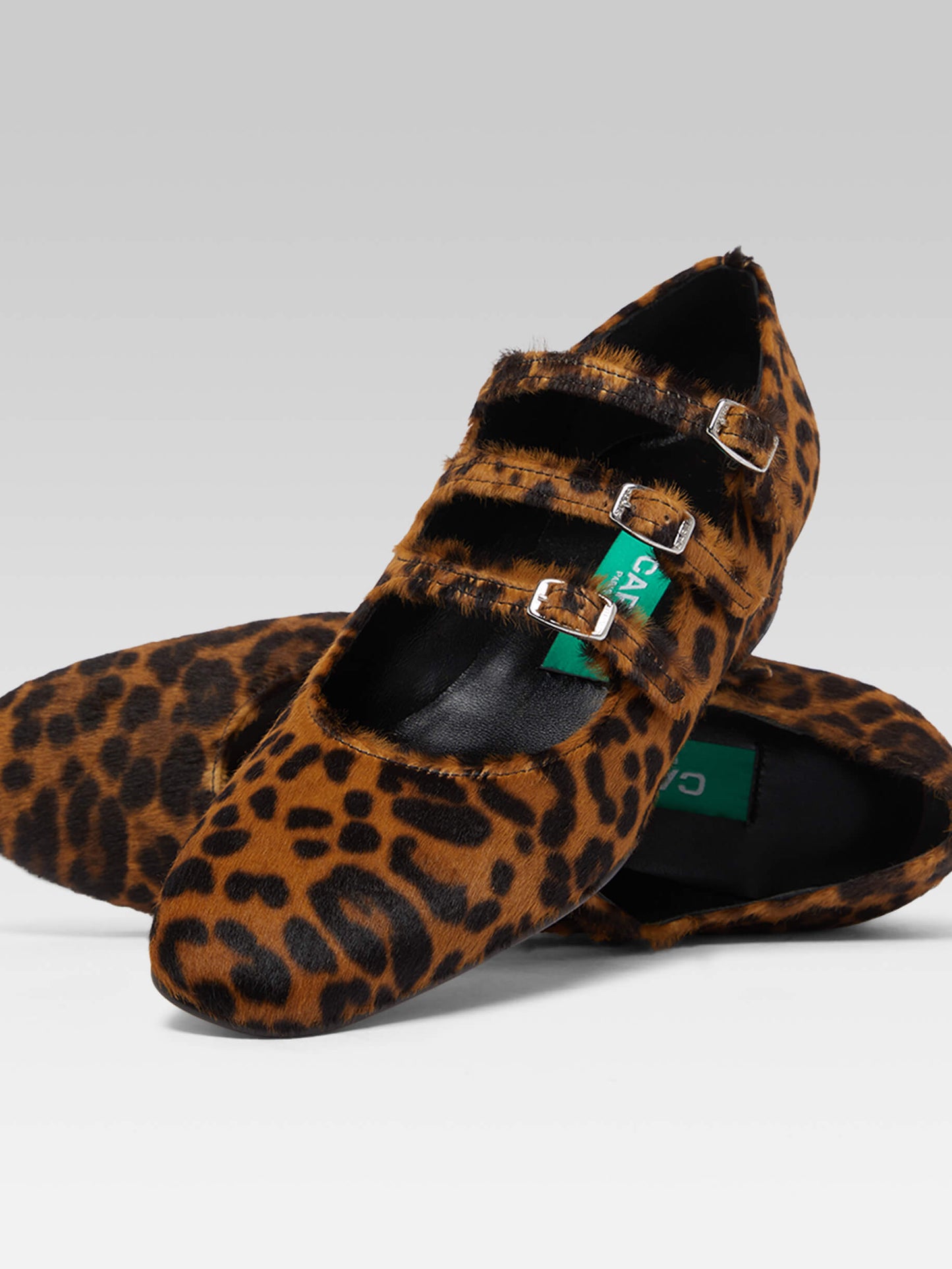 Ariana - Brown leopard upcycled pony leather Mary Janes ballet flats