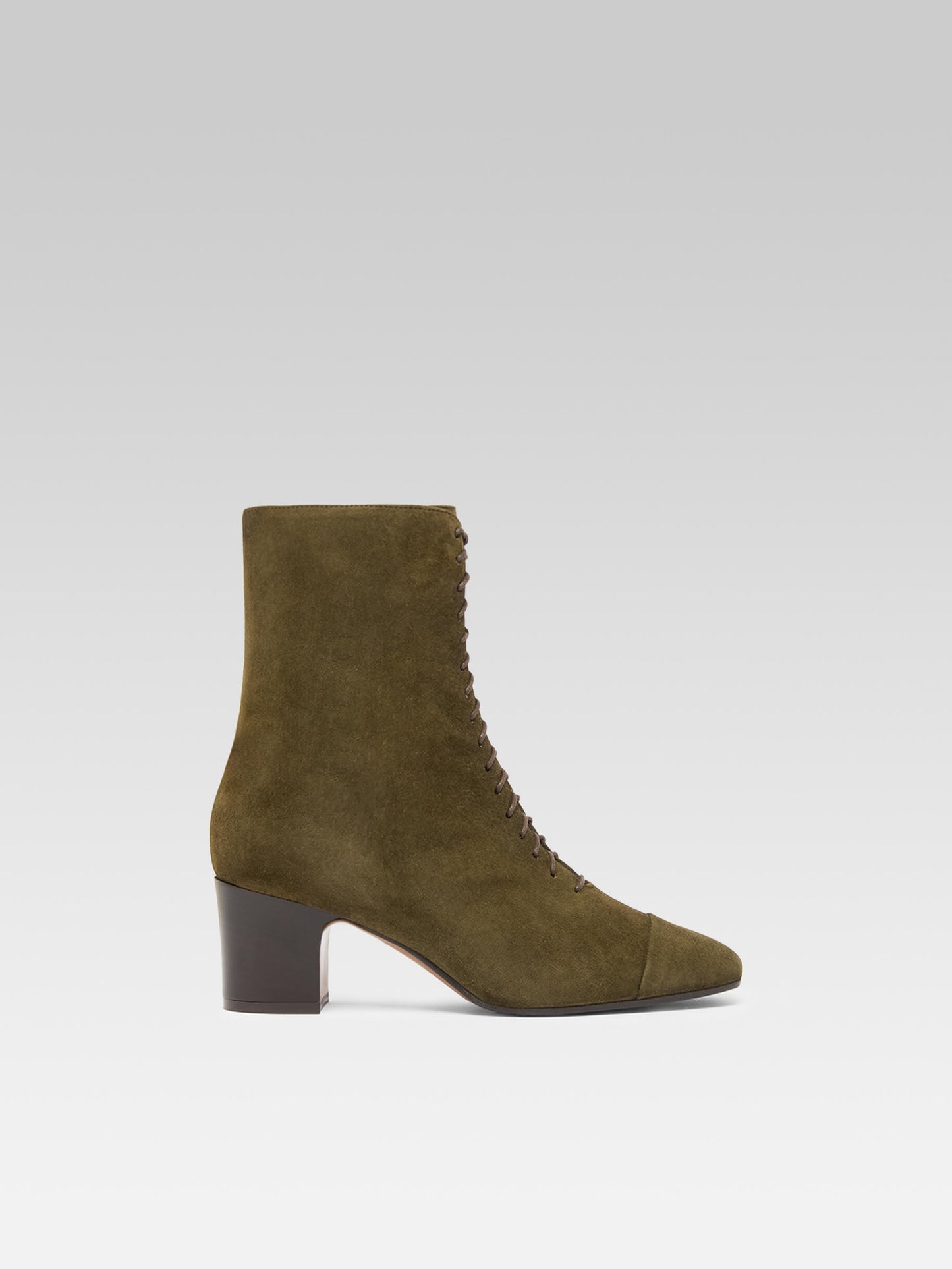 Colette - Bottines à lacets cuir velours kaki
