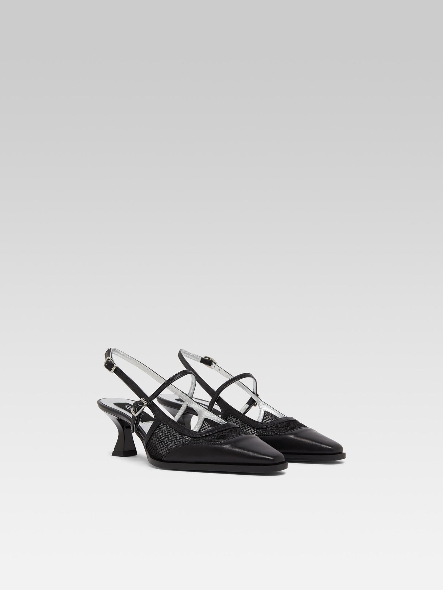 Cecile - Escarpins slingback résille et cuir noir