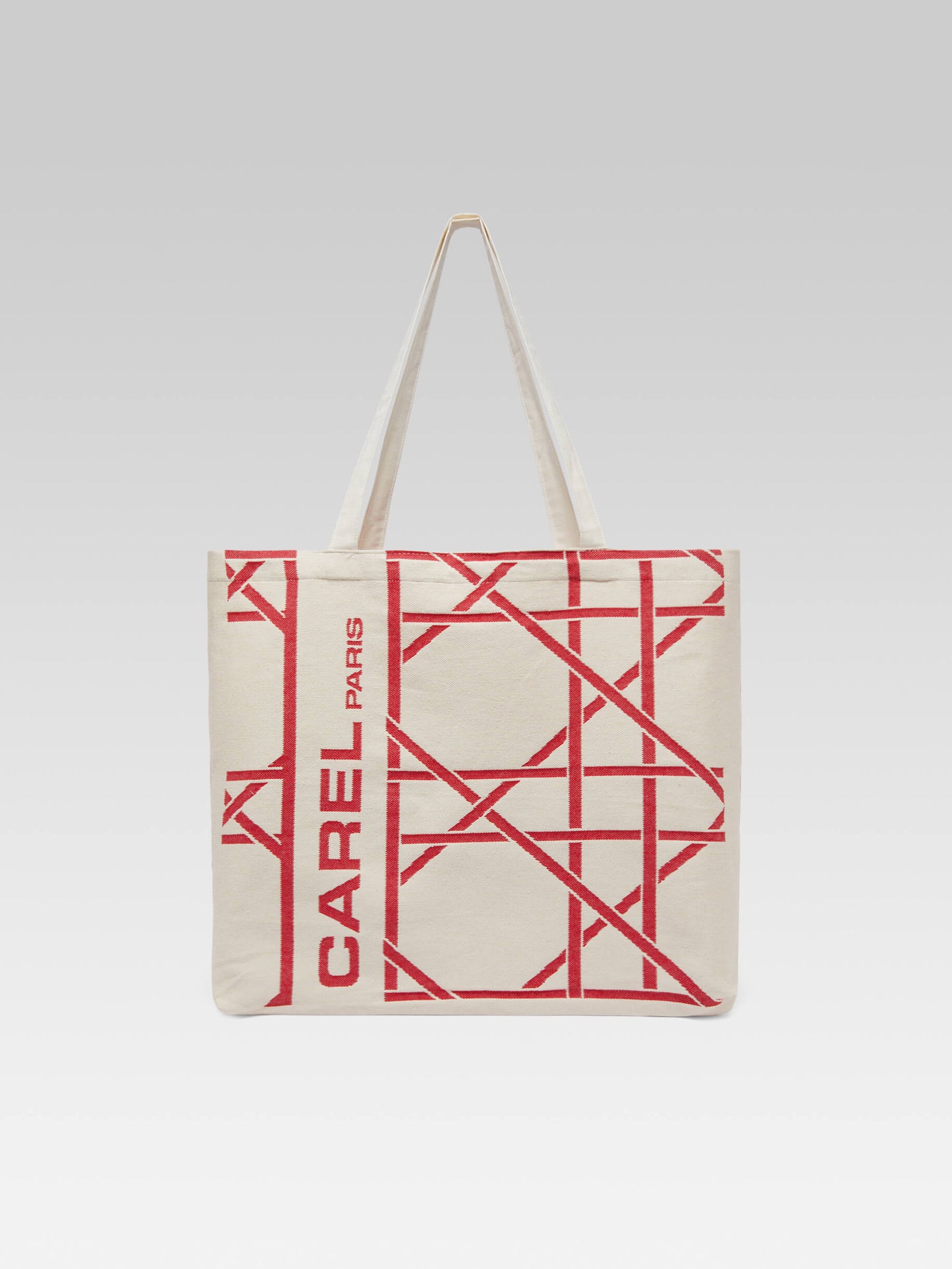 Tote bag - Recycled monogram bag in red and ecru jacquard weave