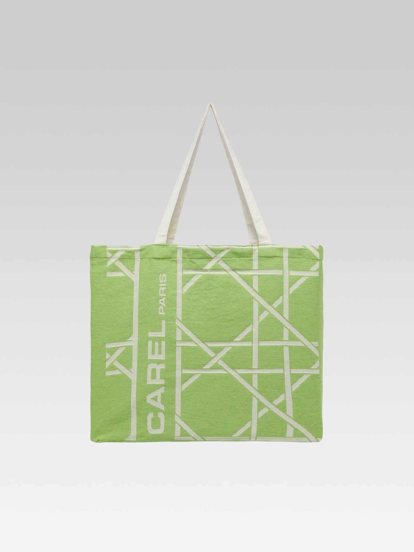 Tote bag - Green and ecru monogram bag with jacquard weave