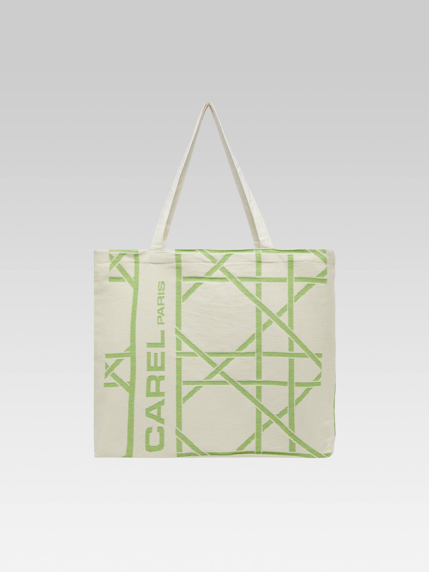 Tote bag - Green and ecru monogram bag with jacquard weave