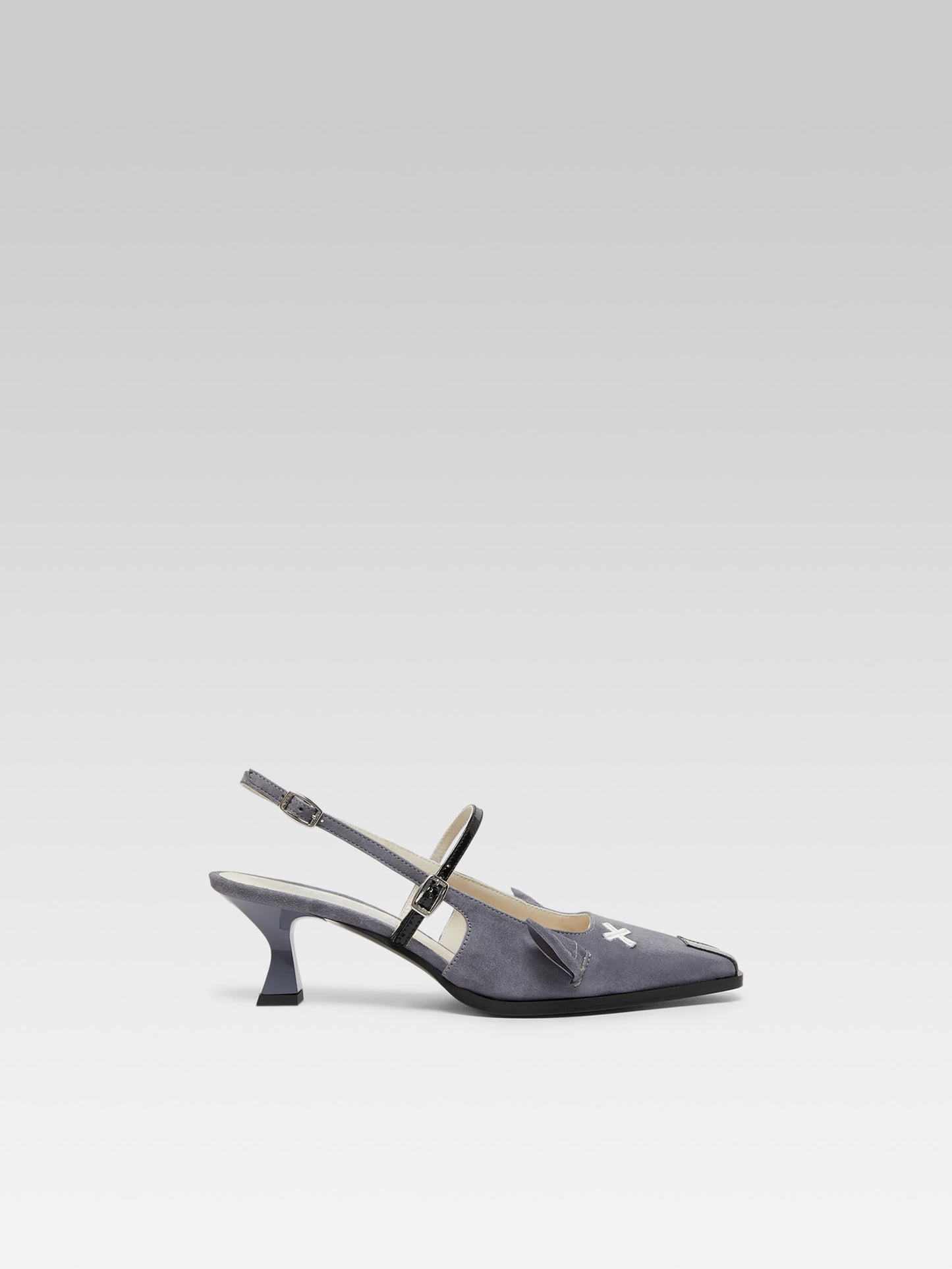 Souris - Grey suede leather slingback pumps