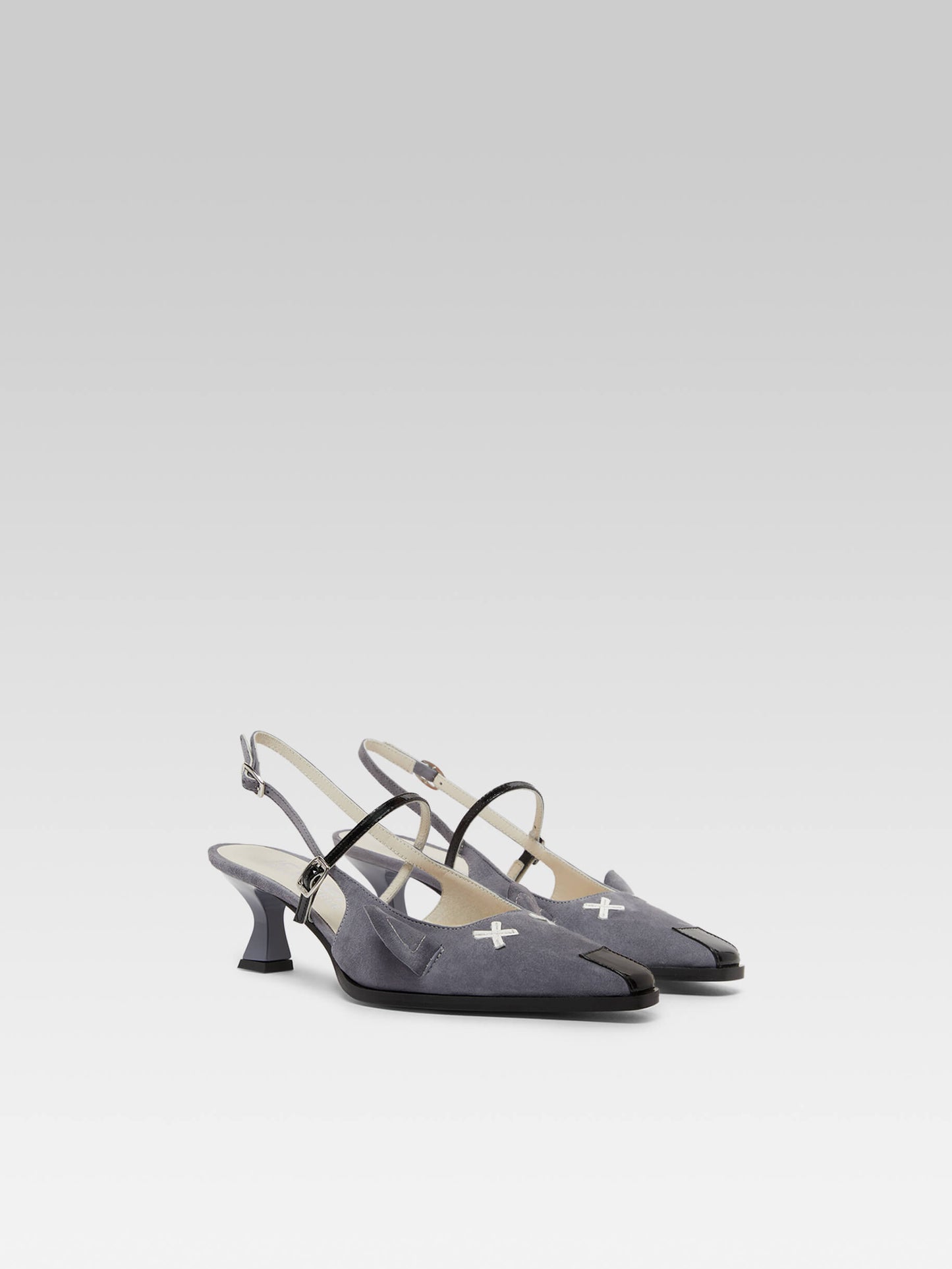 Souris - Grey suede leather slingback pumps