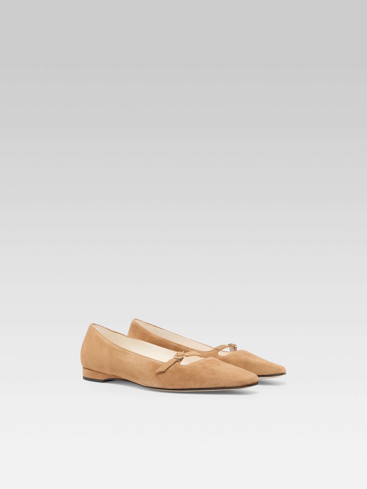 Emilie - Hazelnut suede leather strappy ballet flats