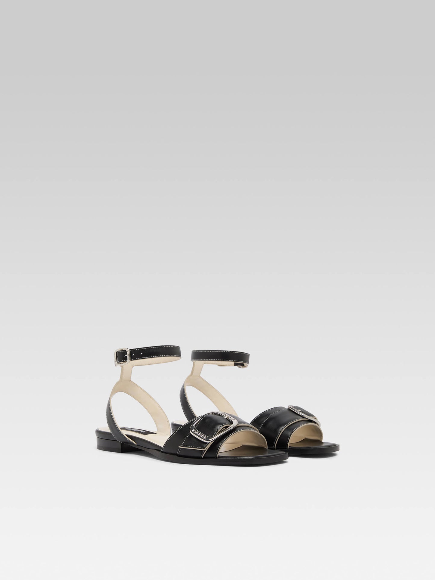 Francoise - Black leather flat sandals
