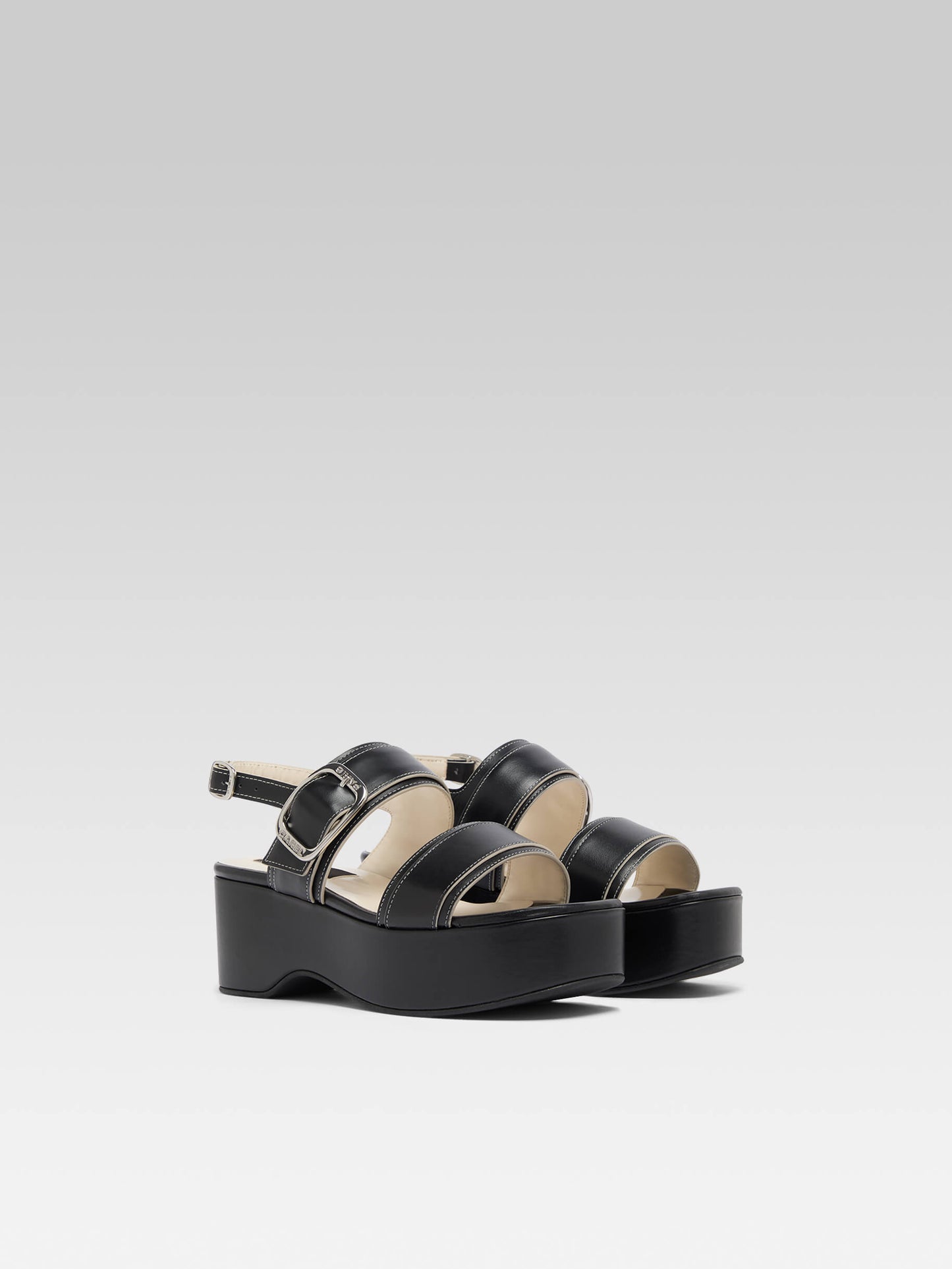 Francine - Black leather platform sandals