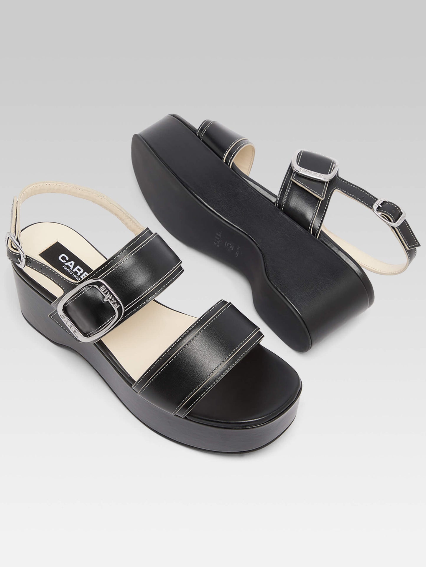 Francine - Black leather platform sandals