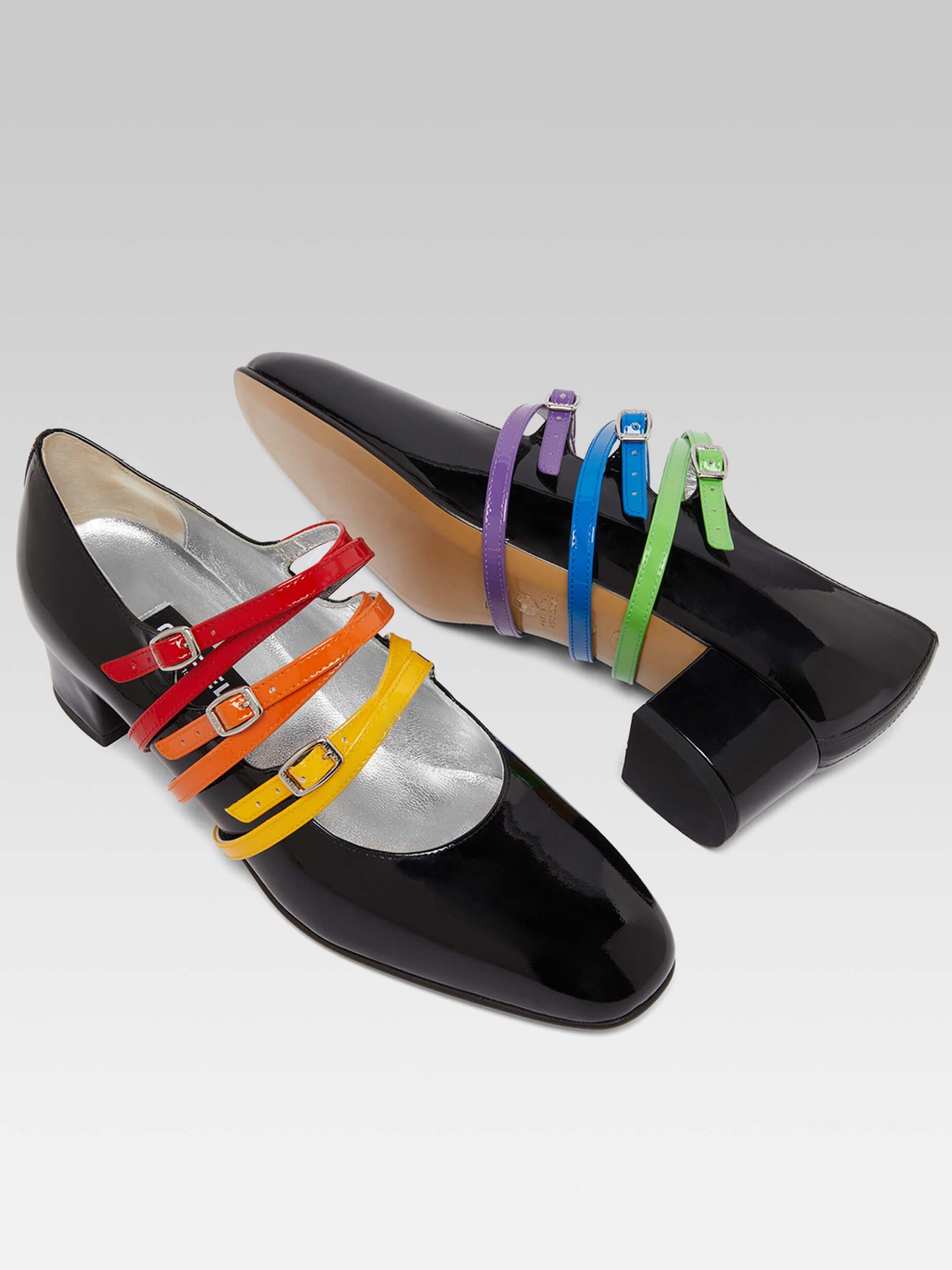 Kina Spaghetti - Black patent leather with multi-colored straps Mary Janes pumps