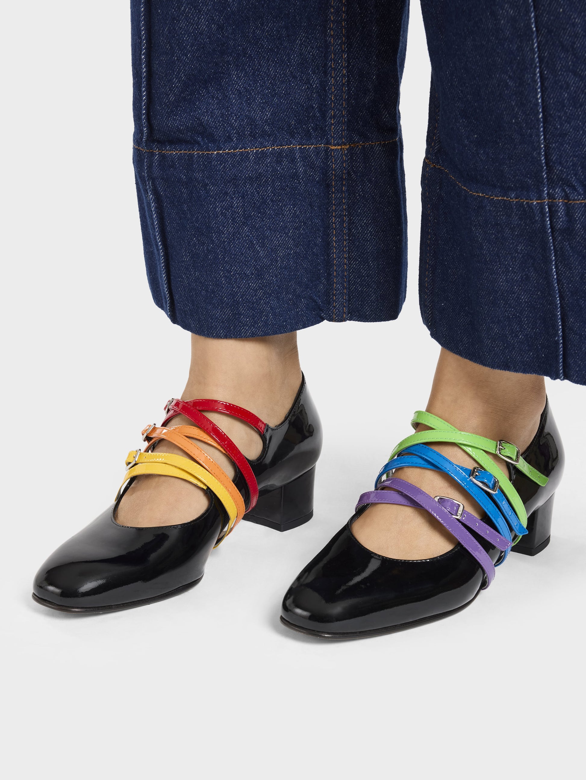 Kina Spaghetti - Black patent leather with multi-colored straps Mary Janes pumps - Image number 5