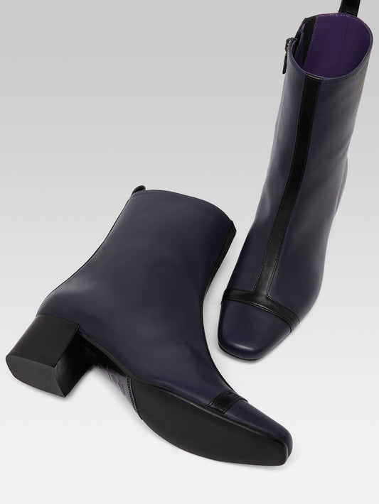 Audrey - Navy and black leather ankle boots - Image number 5