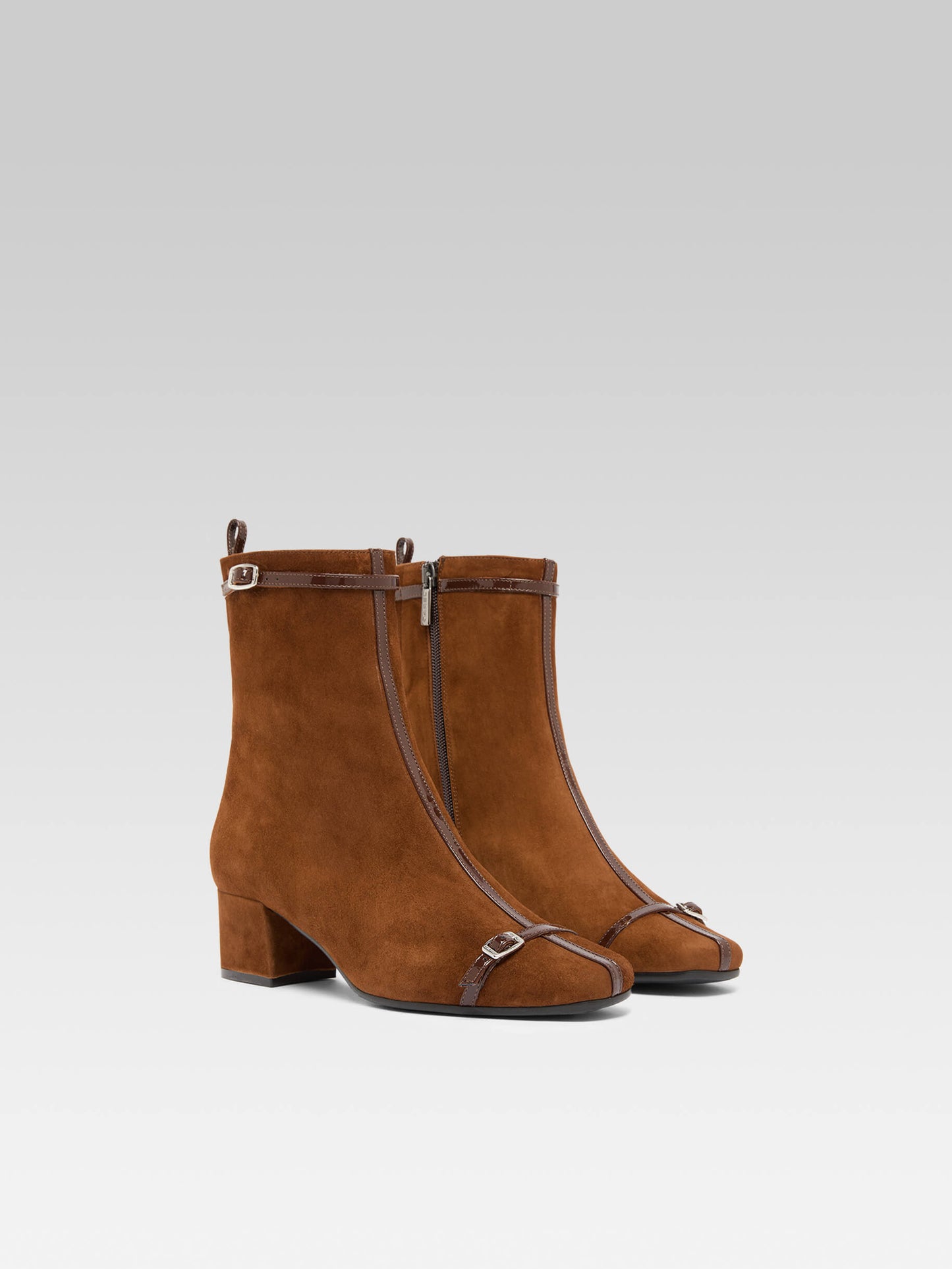 Start - Bottines cuir velours marron avec brides vernies
