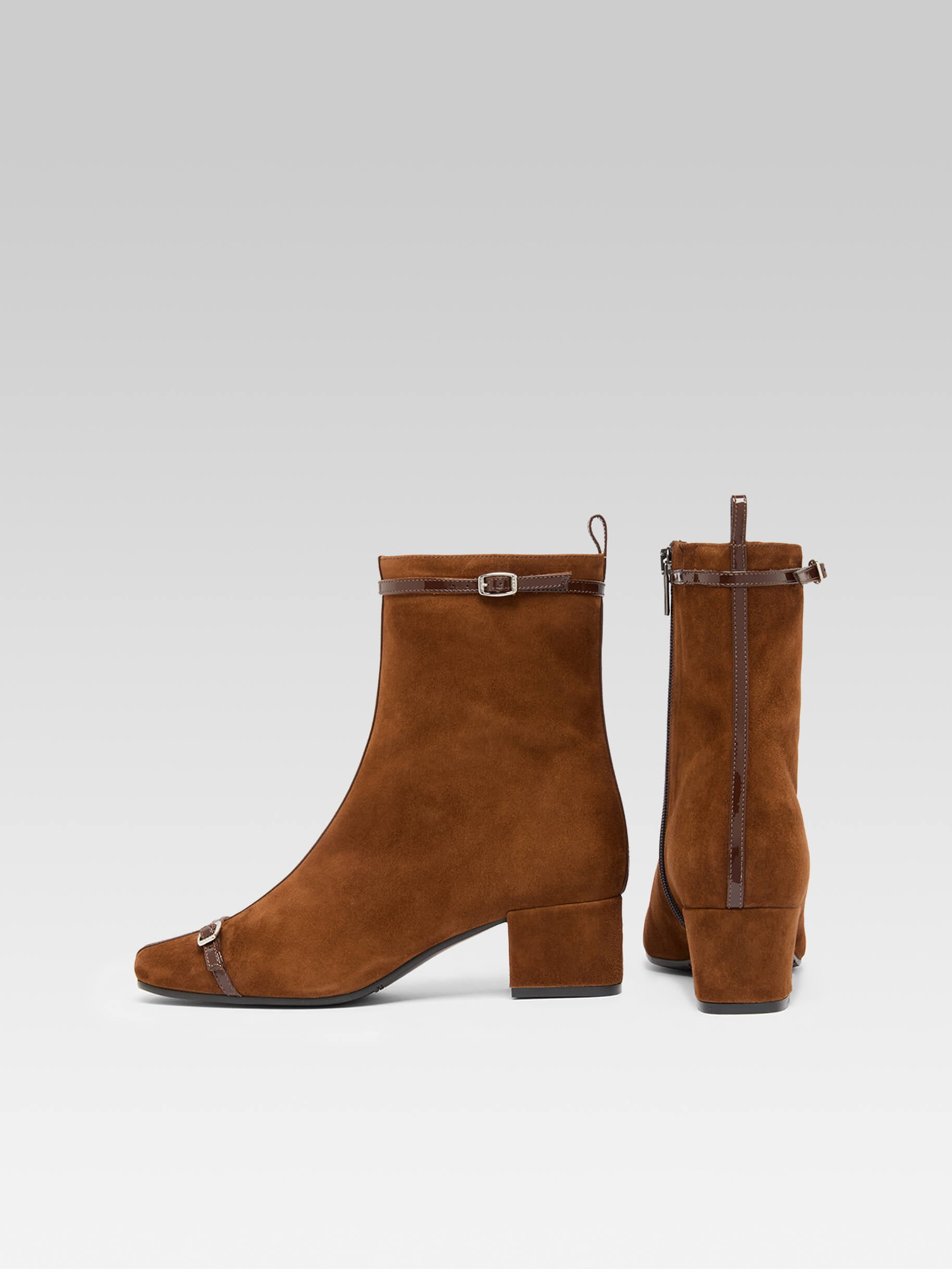 Start - Brown suede ankle boots with patent straps  - Image number 6