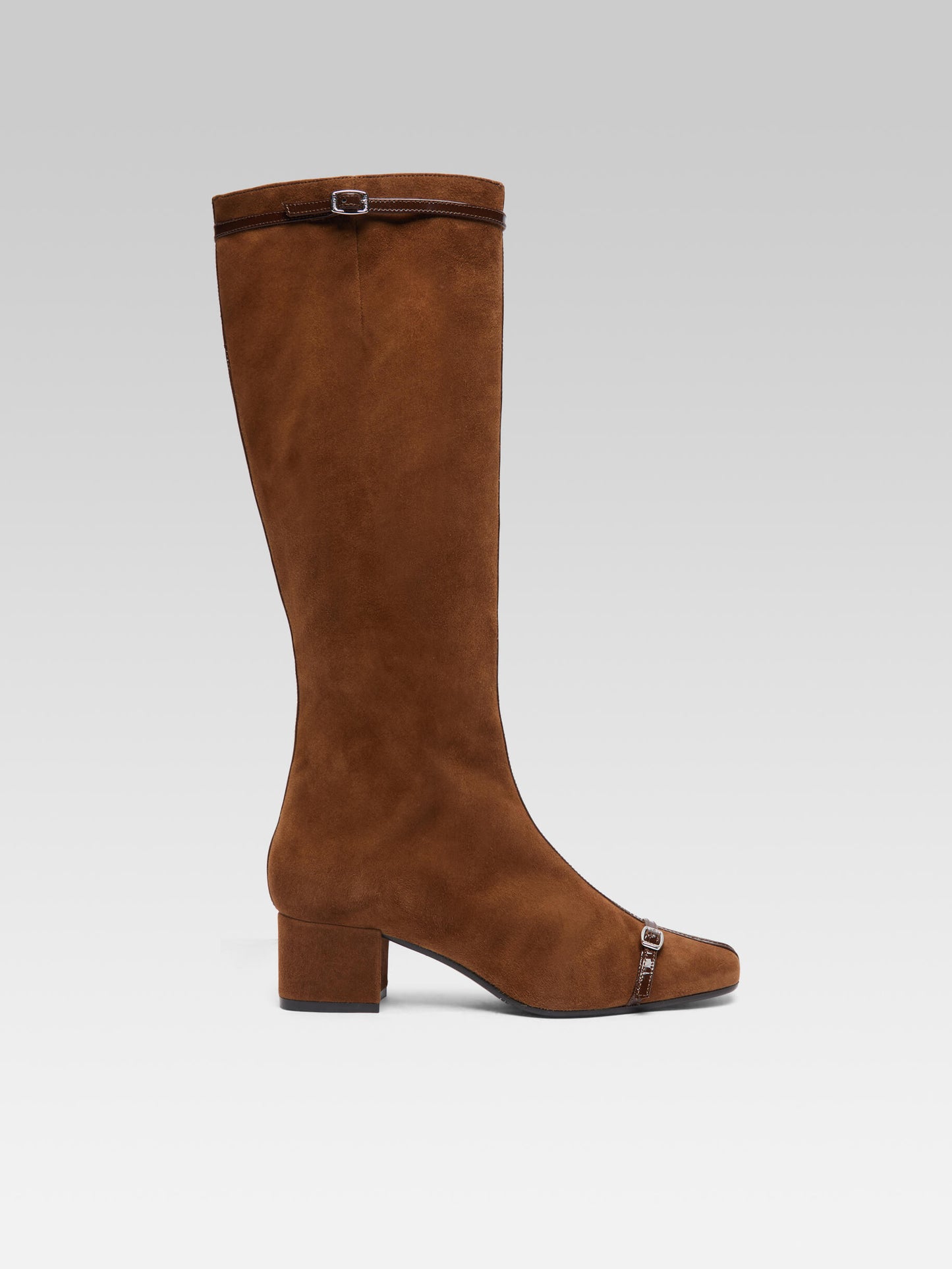 Starter - Brown suede boots with patent leather straps