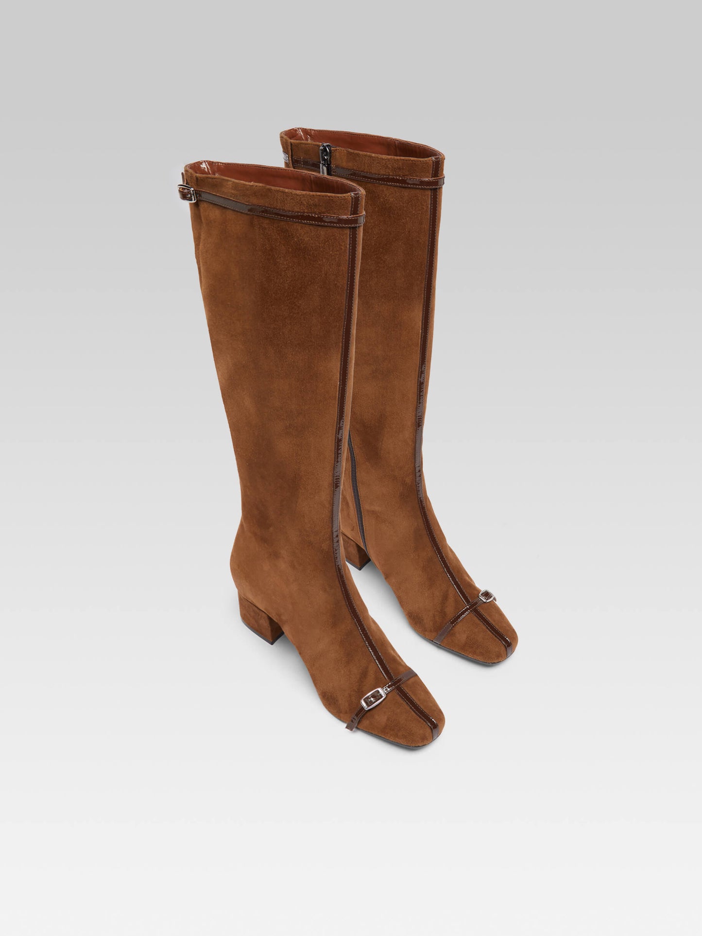 Starter - Brown suede boots with patent leather straps