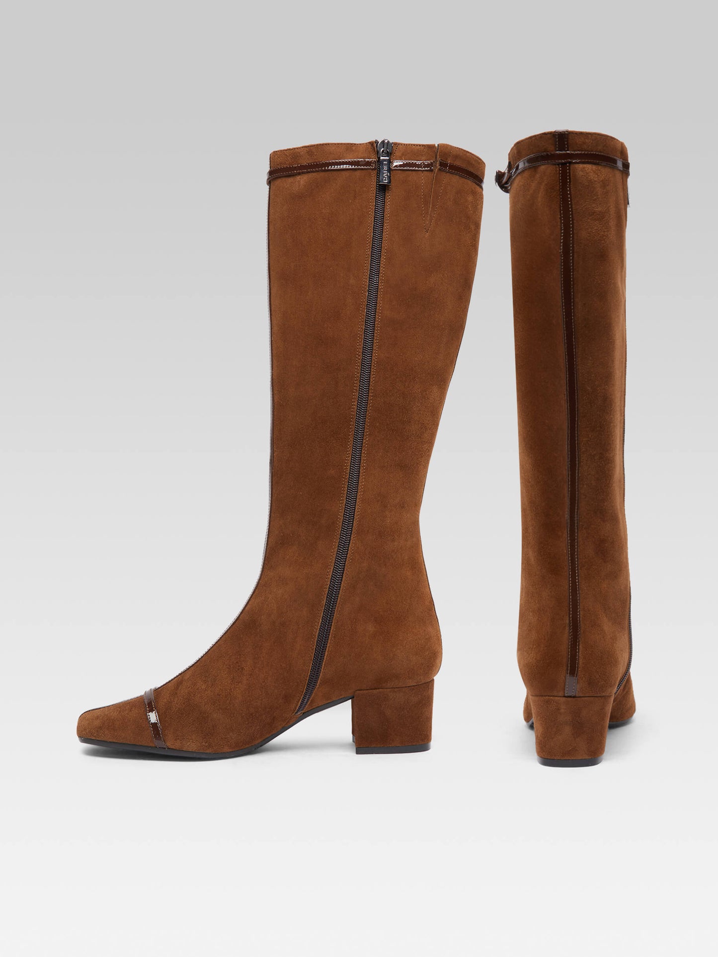 Starter - Brown suede boots with patent leather straps