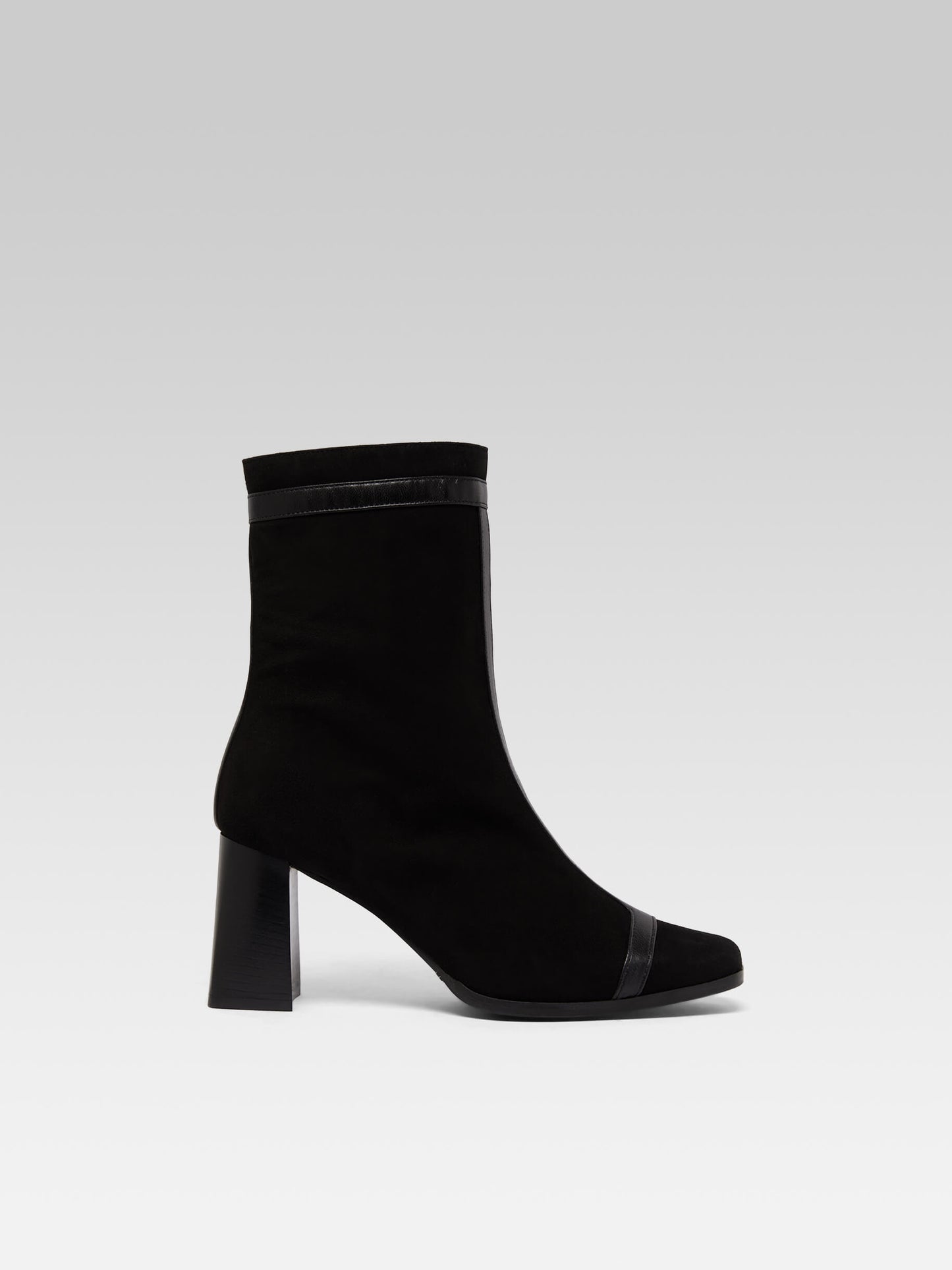 Catherine - Black suede leather and leather ankle boots