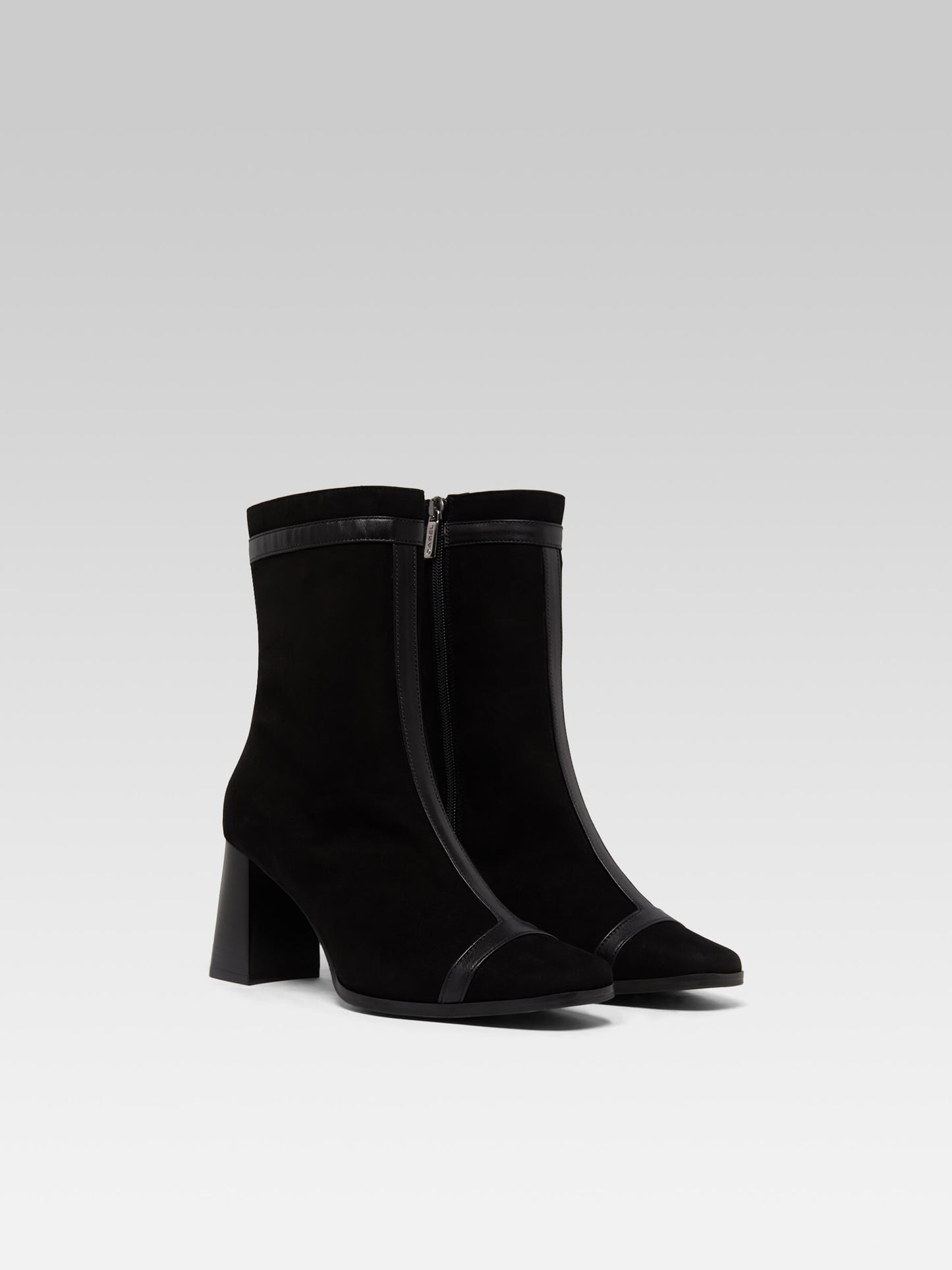 Catherine - Black suede leather and leather ankle boots
