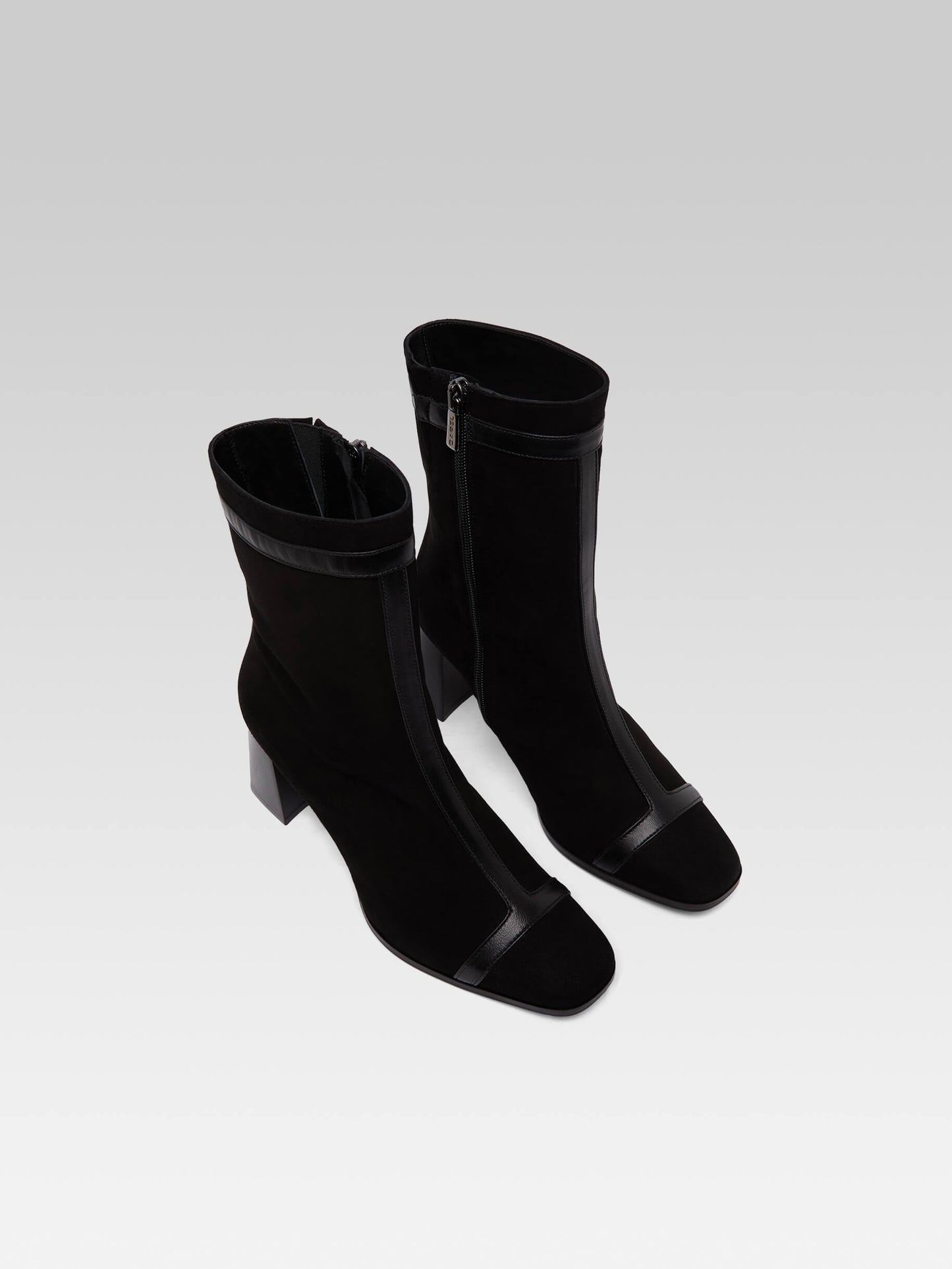 Catherine - Black suede leather and leather ankle boots