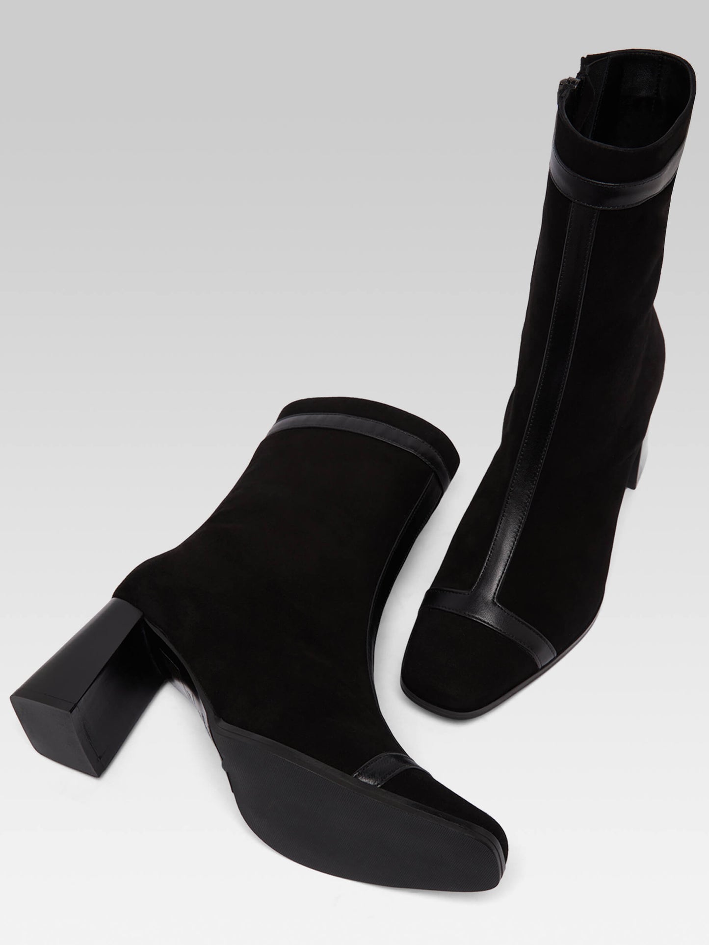 Catherine - Black suede leather and leather ankle boots