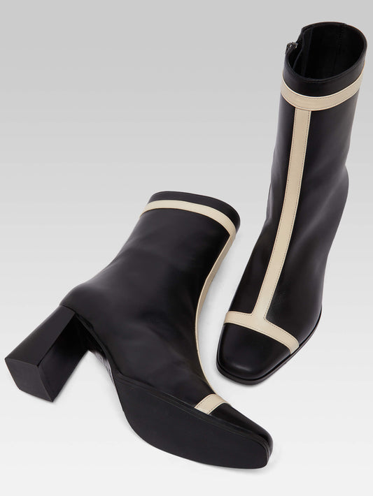 Catherine - Black and ivory leather ankle boots - Image number 5
